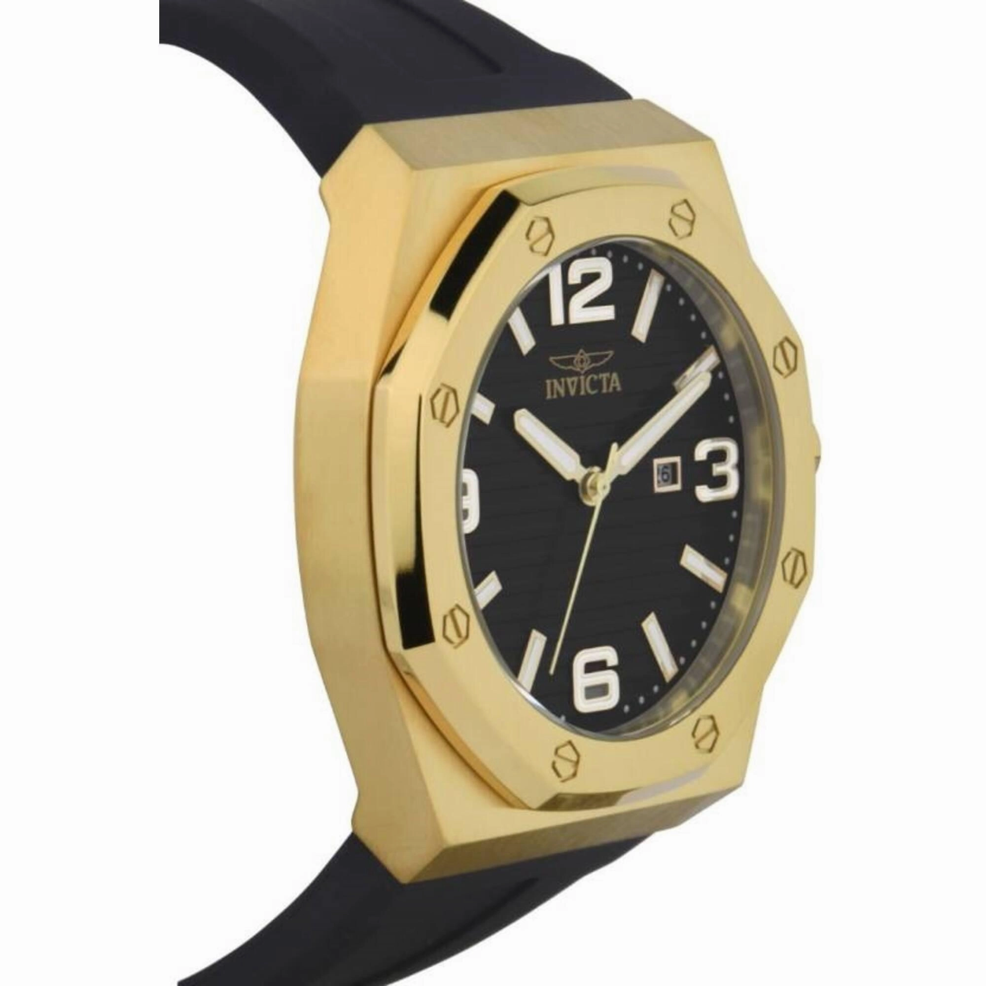 Invicta Men's Watch - Huracan Yellow Gold Case Black Dial Silicone Strap | 45776