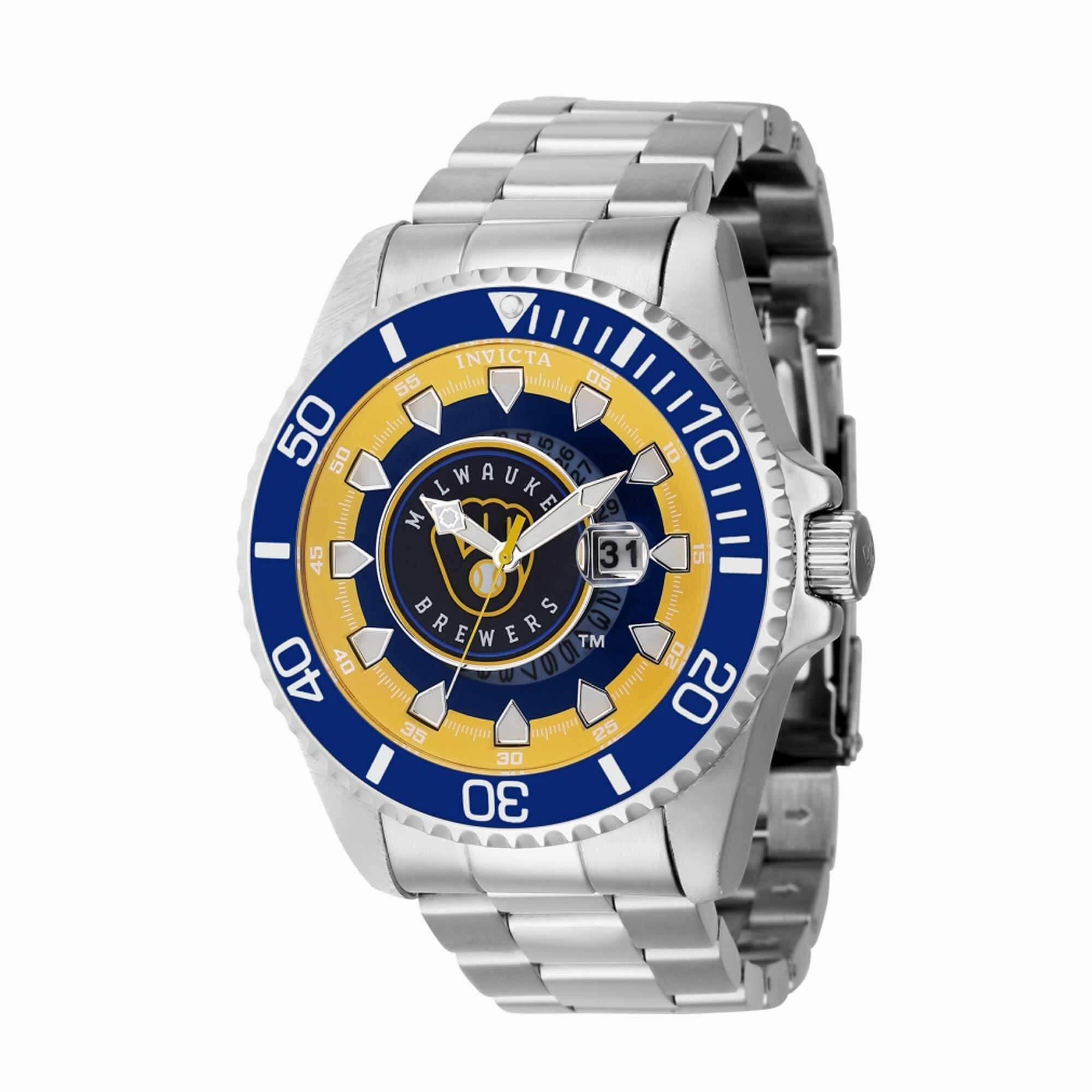 Invicta Men's Watch - MLB Milwaukee Brewers Date Display Silver Steel Bracelet | 43469