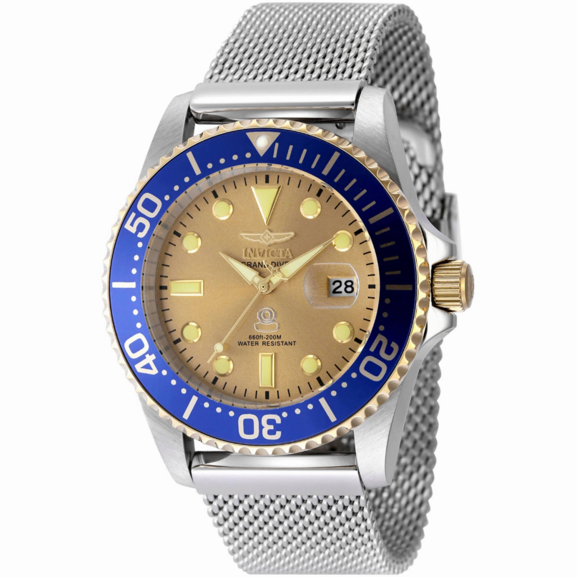 Invicta Men's Watch - Pro Diver Quartz Gold Tone Dial Silver Steel Bracelet | 48216