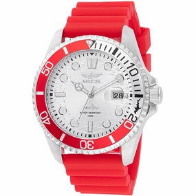 Invicta Men's Watch - Pro Diver Quartz Silver Tone Dial Red Silicone Strap | 47167