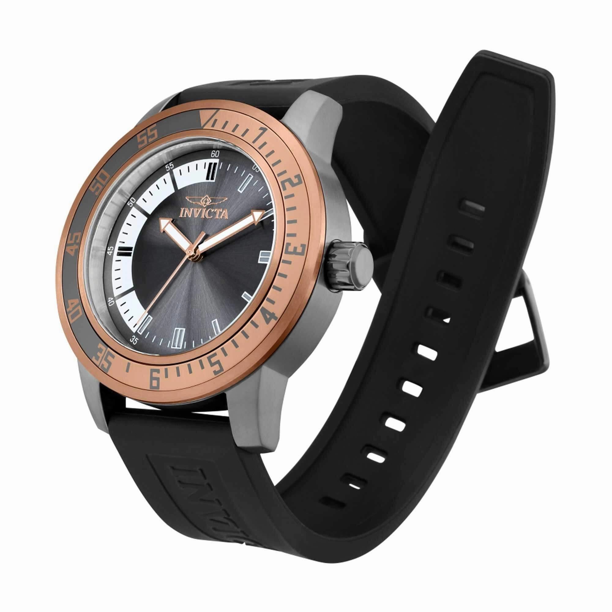 Invicta Men's Watch - Specialty Gunmetal and White Dial Black Silicone Strap | 35687