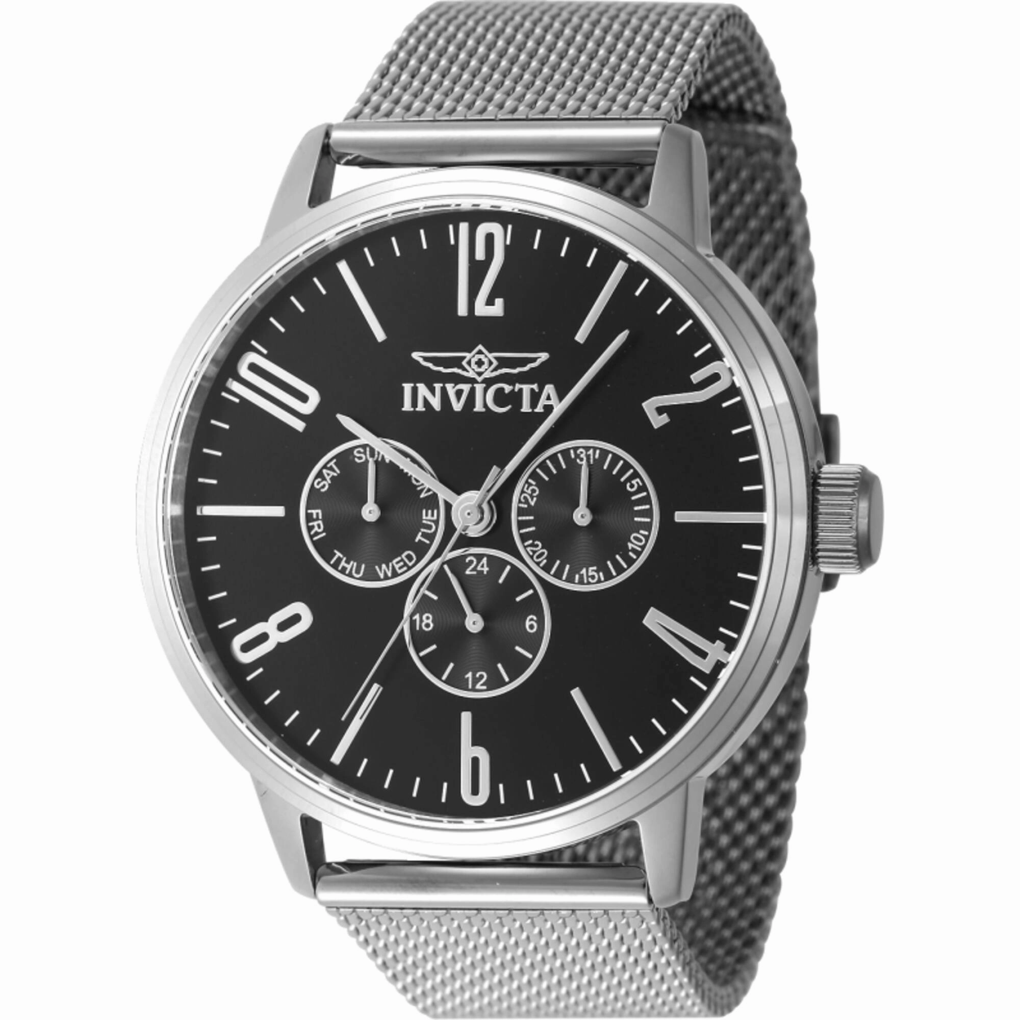 Invicta Men's Watch - Specialty Quartz Black Dial Silver Steel Mesh Bracelet | 47597