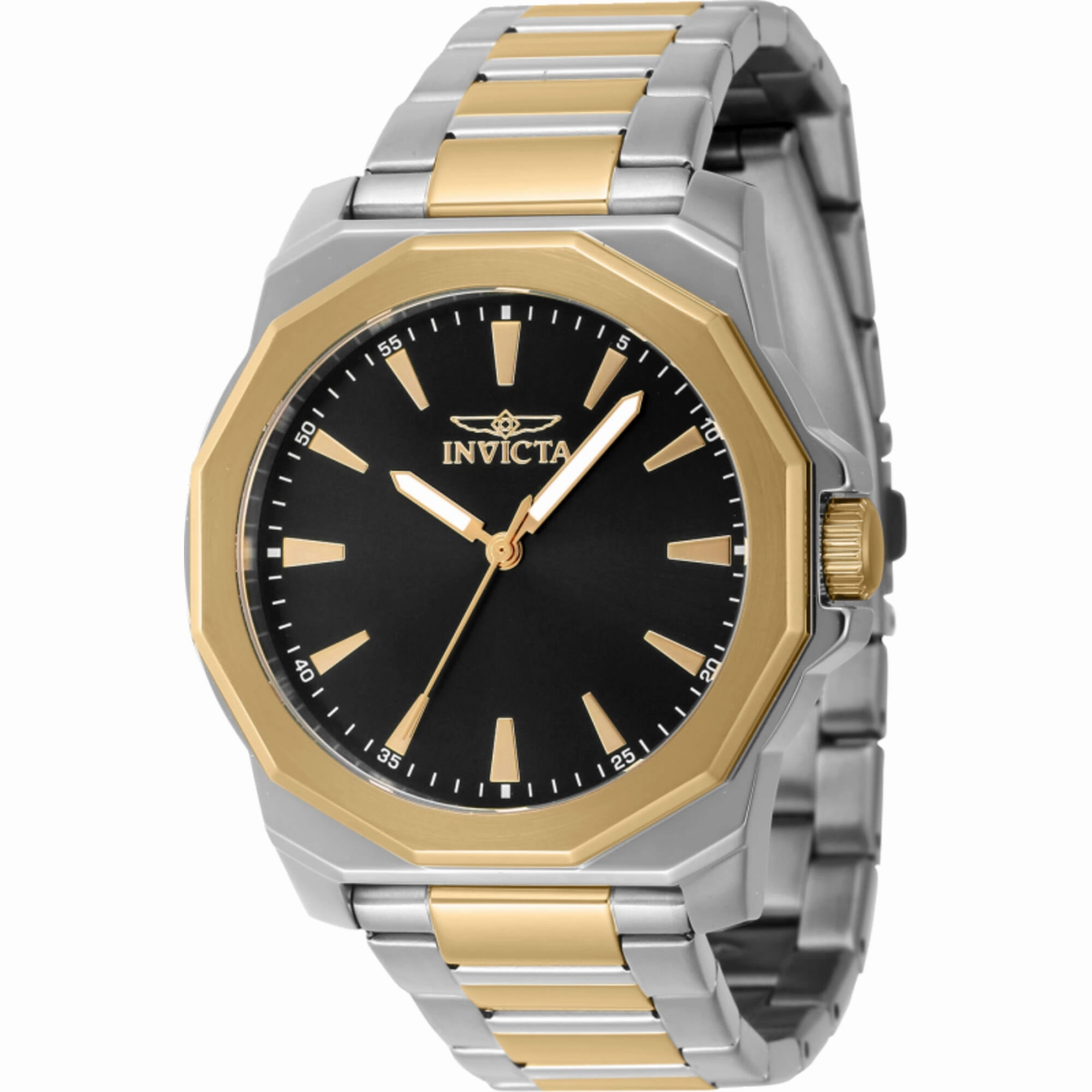 Invicta Men's Watch - Speedway Quartz Black Brass Dial Two Tone Steel Bracelet | 46834
