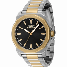 Invicta Men's Watch - Speedway Quartz Black Brass Dial Two Tone Steel Bracelet | 46834