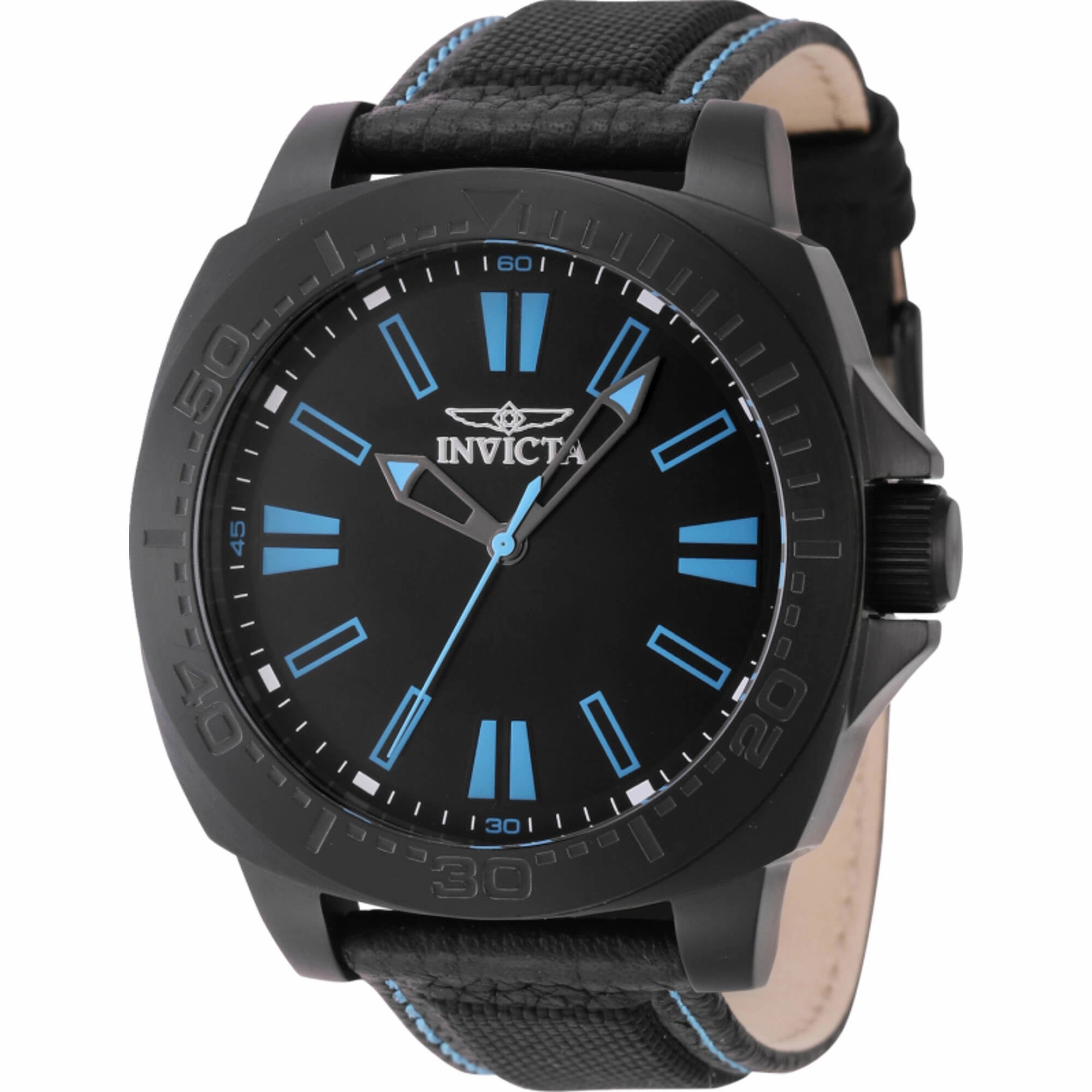 Invicta Men's Watch - Speedway Quartz Black Dial Nylon and Leather Strap | 46307