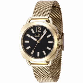 Invicta Women's Watch - Wildflower Black Dial Yellow Gold Mesh Bracelet | 47324