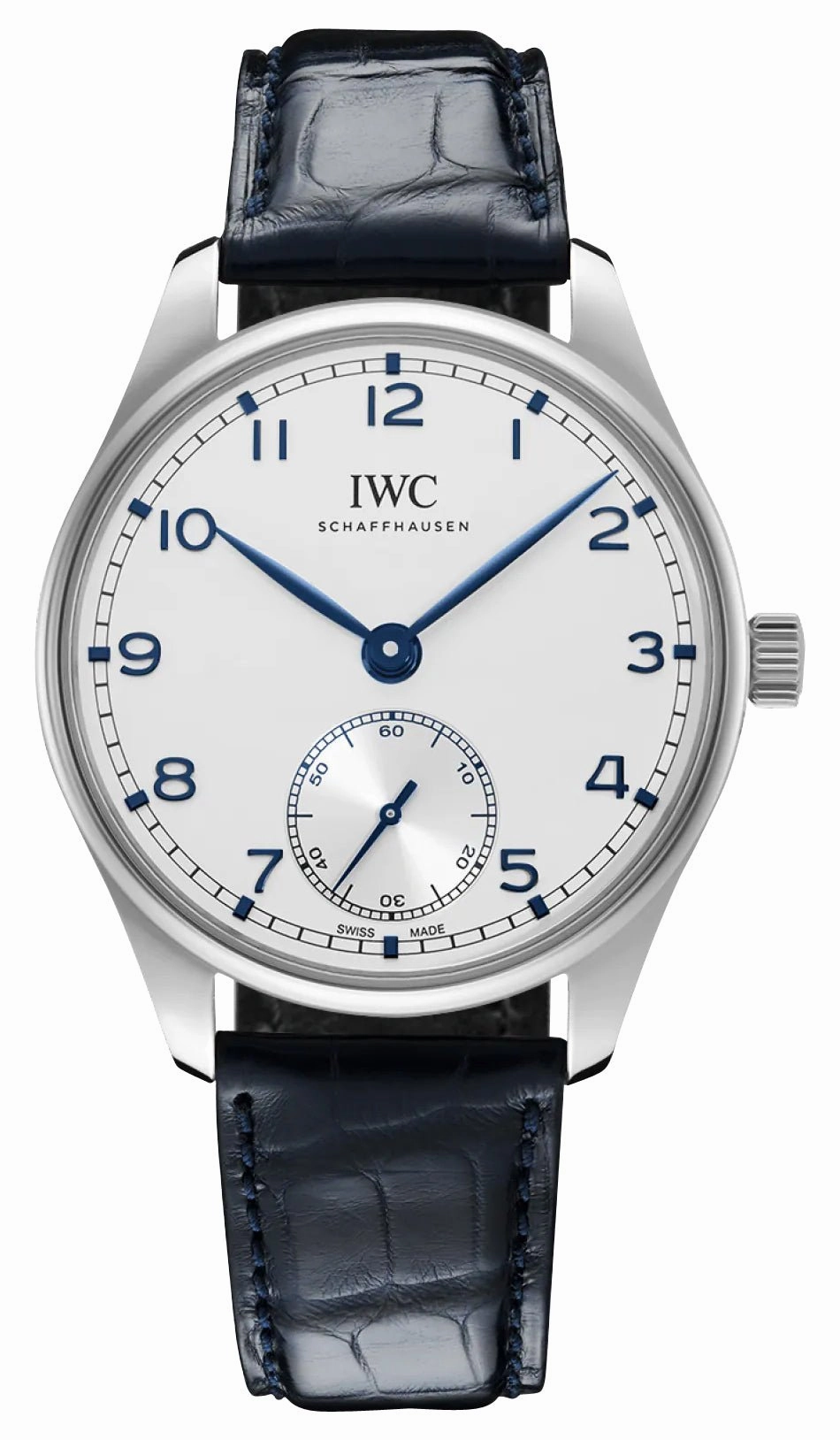 IWC Portugieser Automatic Stainless Steel Silver-Tone Dial Blue Leather Strap Mens Watch IW358304
