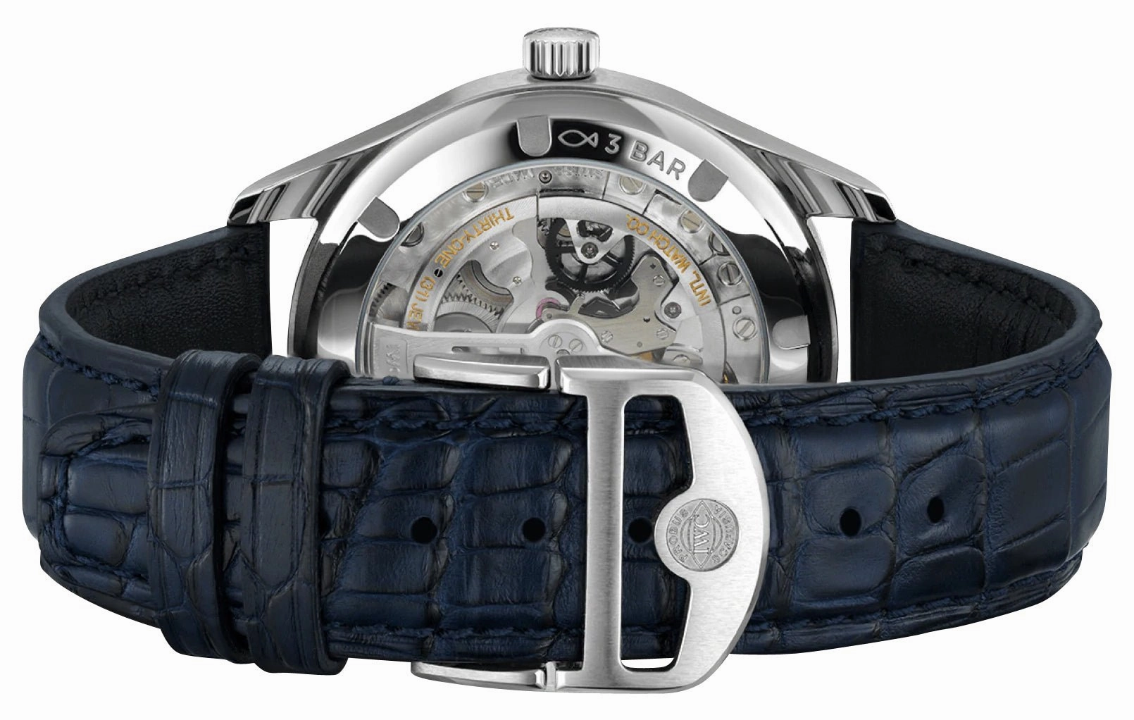 IWC Portugieser Automatic Stainless Steel Silver-Tone Dial Blue Leather Strap Mens Watch IW358304