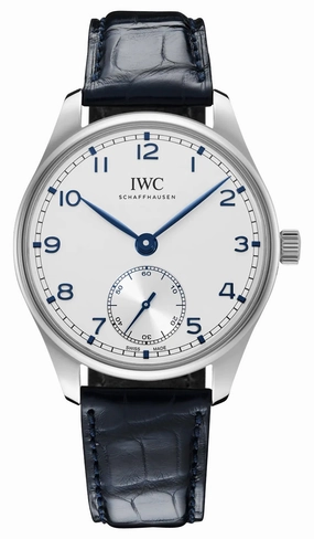 IWC Portugieser Automatic Stainless Steel Silver-Tone Dial Blue Leather Strap Mens Watch IW358304