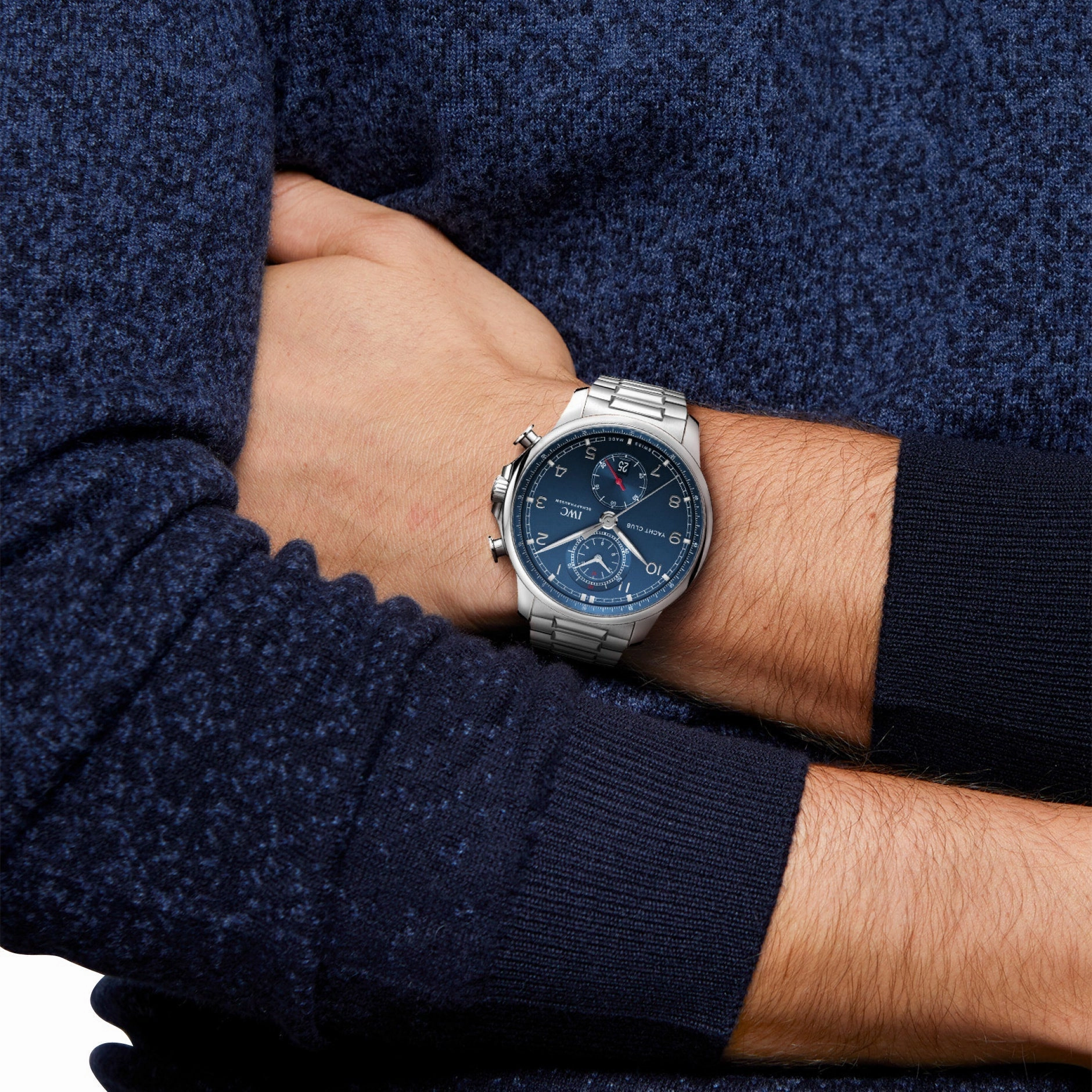 IWC Portugieser Yacht Club Automatic Flyback Chronograph Stainless Steel Blue Dial Date Mens Watch IW390701