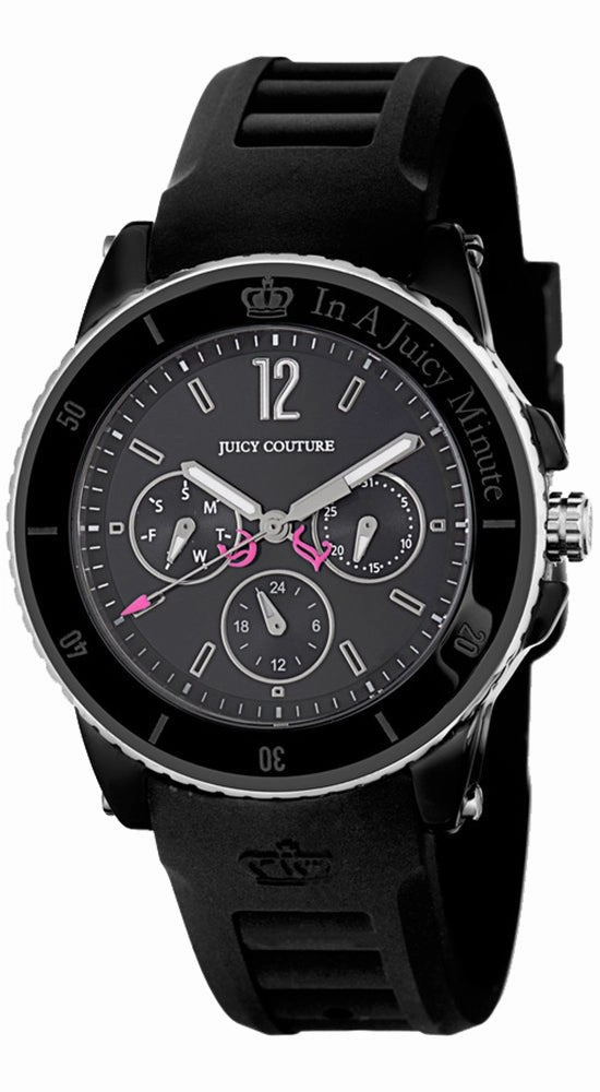 Juicy Couture Pedigree Black Ceramic & Steel Case Quartz Black Dial Black Rubber Women's Watch Day Date 1900754