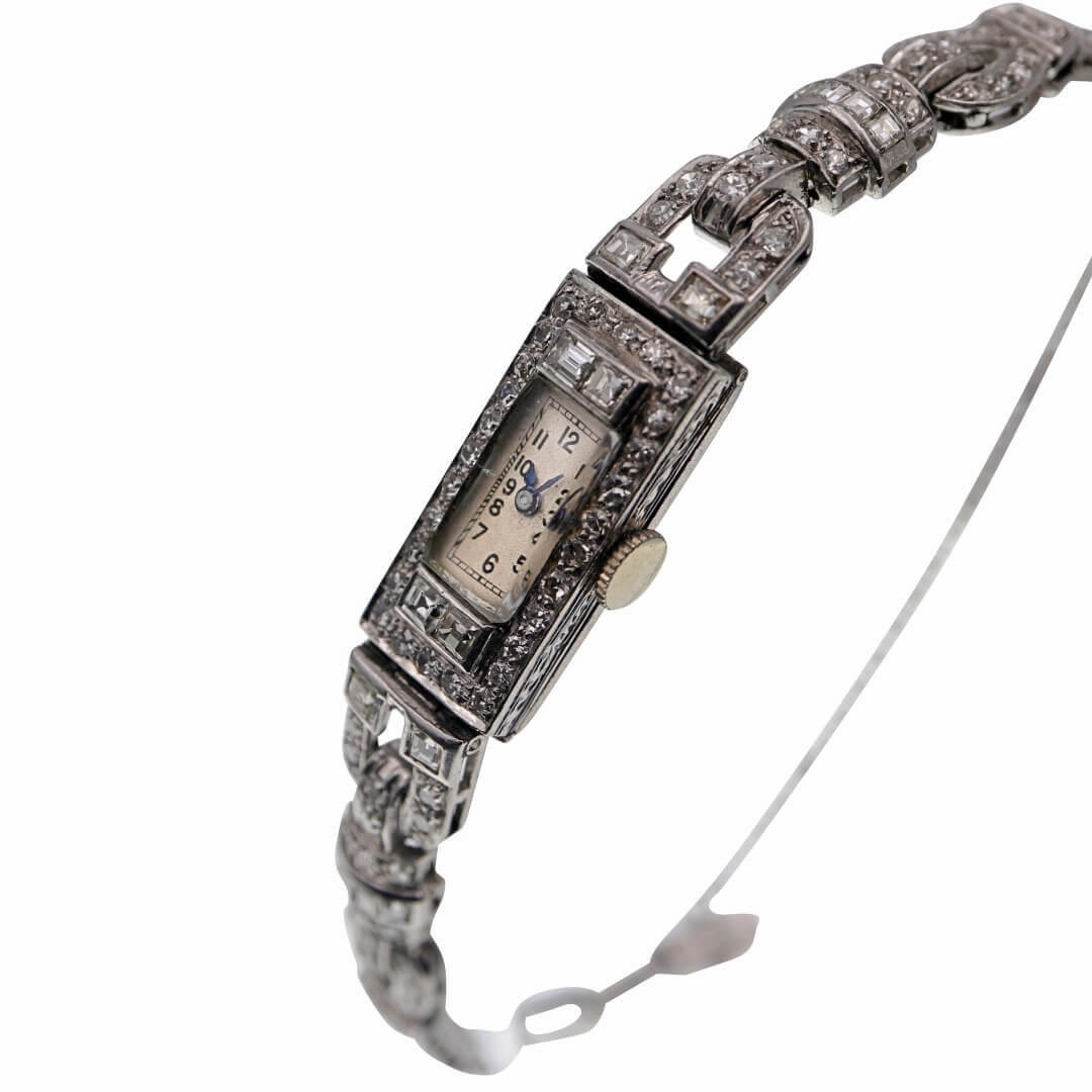 Ladies 1920's Art Deco Platinum with Diamonds Vintage Cocktail Watch
