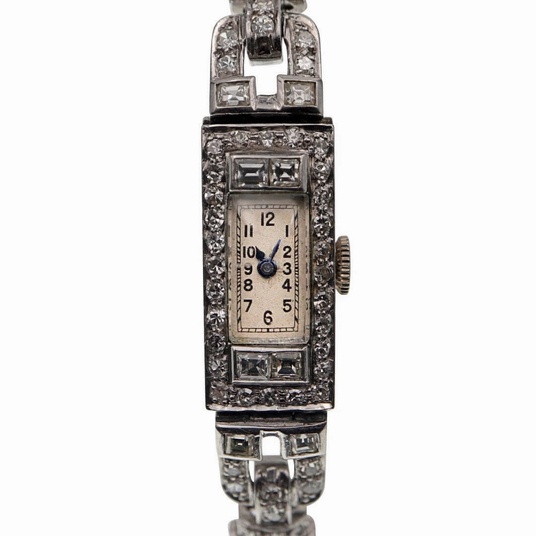 Ladies 1920's Art Deco Platinum with Diamonds Vintage Cocktail Watch