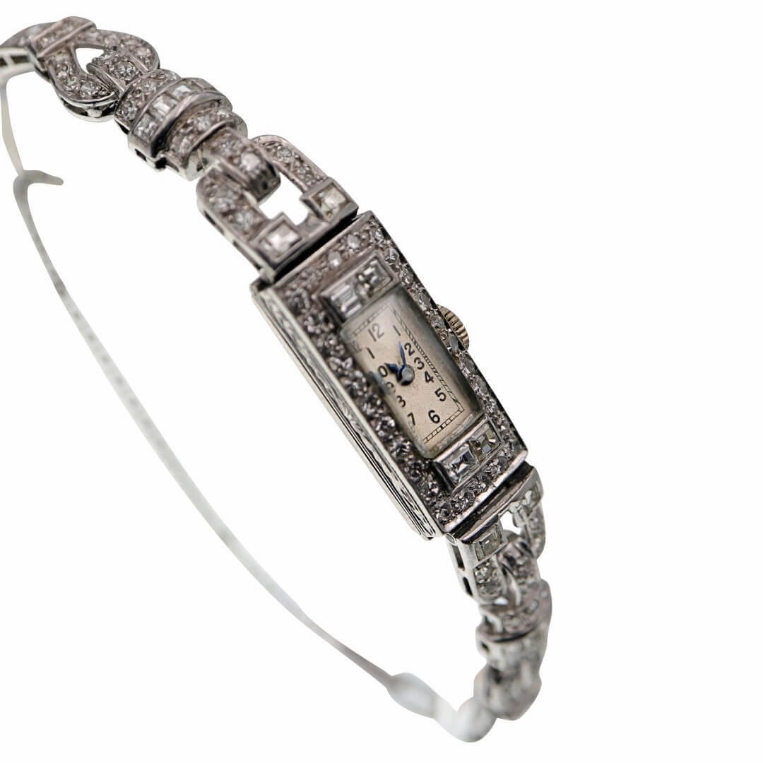 Ladies 1920's Art Deco Platinum with Diamonds Vintage Cocktail Watch