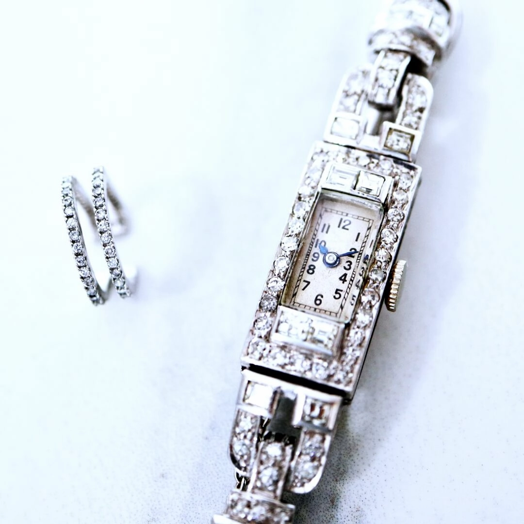 Ladies 1920's Art Deco Platinum with Diamonds Vintage Cocktail Watch