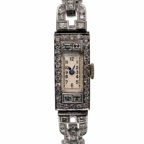 Ladies 1920's Art Deco Platinum with Diamonds Vintage Cocktail Watch