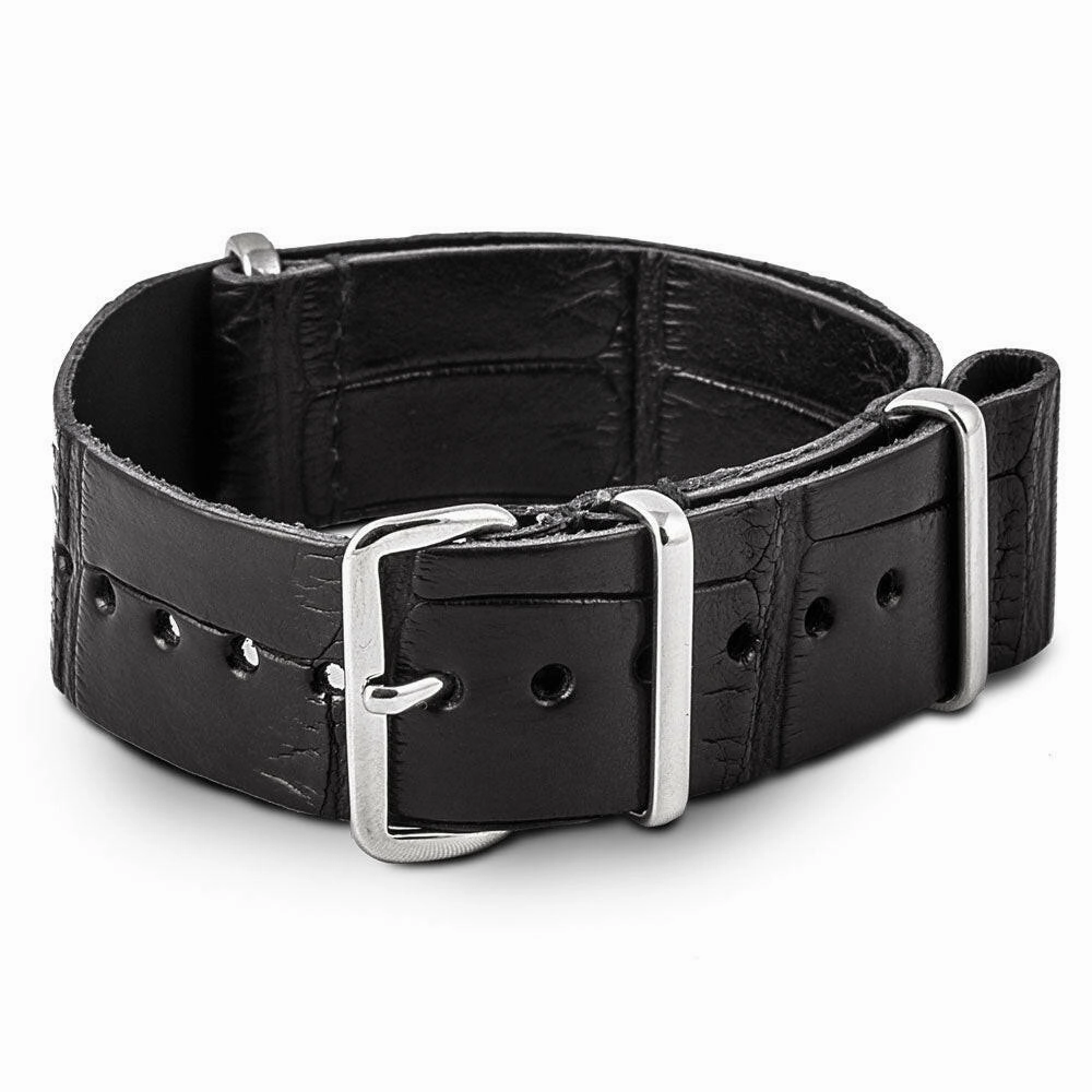 Leather nato strap - Black alligator