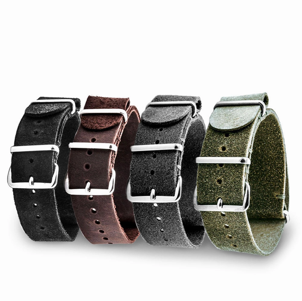 Leather nato strap - Brushed calf (black, brown, grey, kaki)