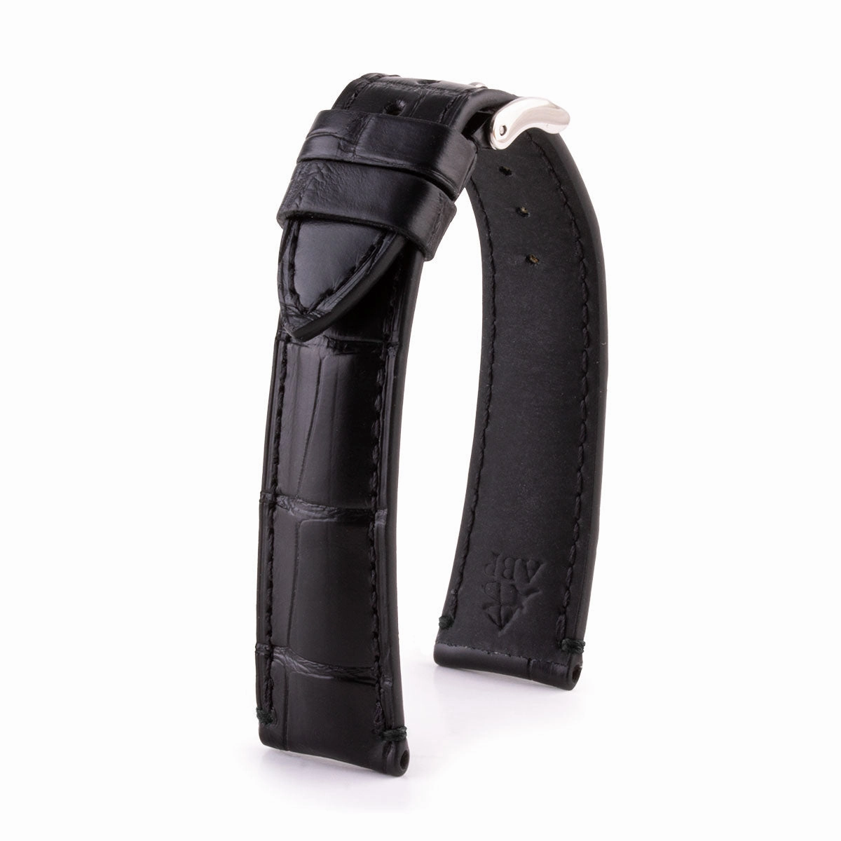 Leather watch band - Black alligator with contrasted stop points stitching (black, blue, green, red...)