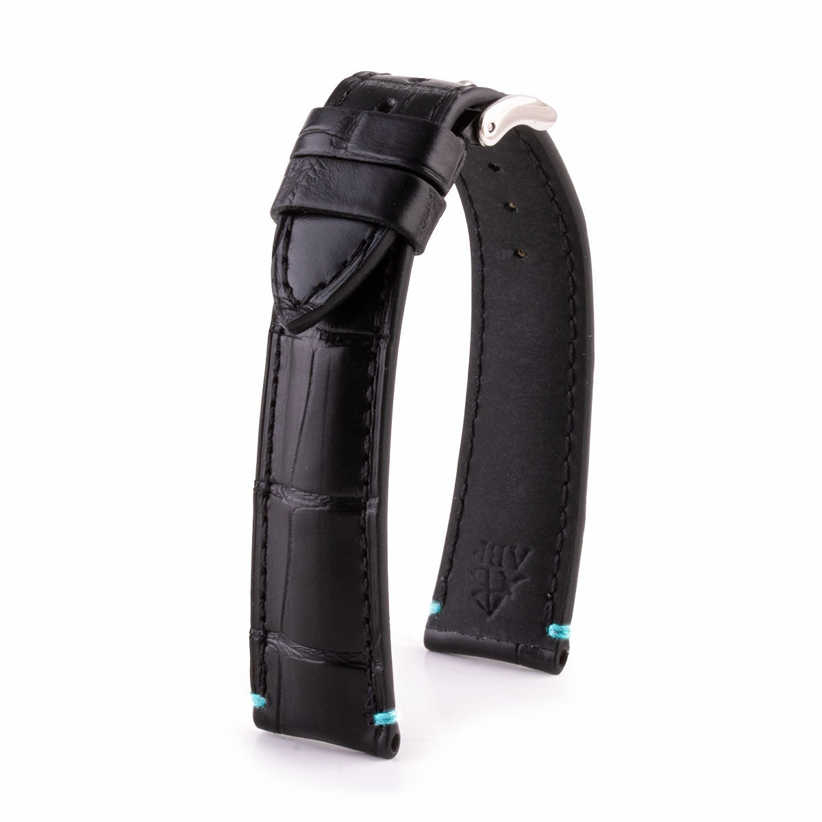Leather watch band - Black alligator with contrasted stop points stitching (black, blue, green, red...)