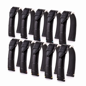 Leather watch band - Black alligator with contrasted stop points stitching (black, blue, green, red...)