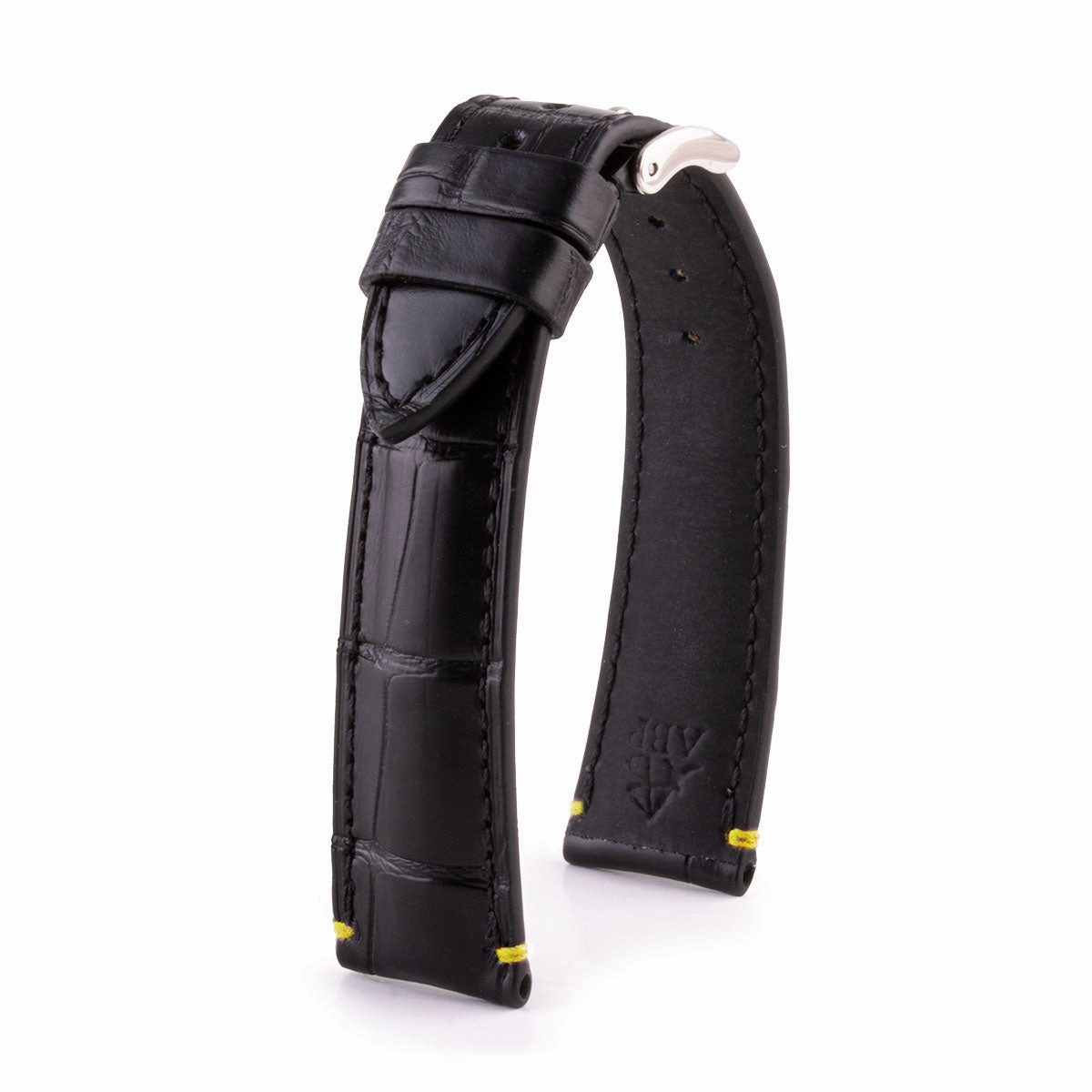 Leather watch band - Black alligator with contrasted stop points stitching (black, blue, green, red...)