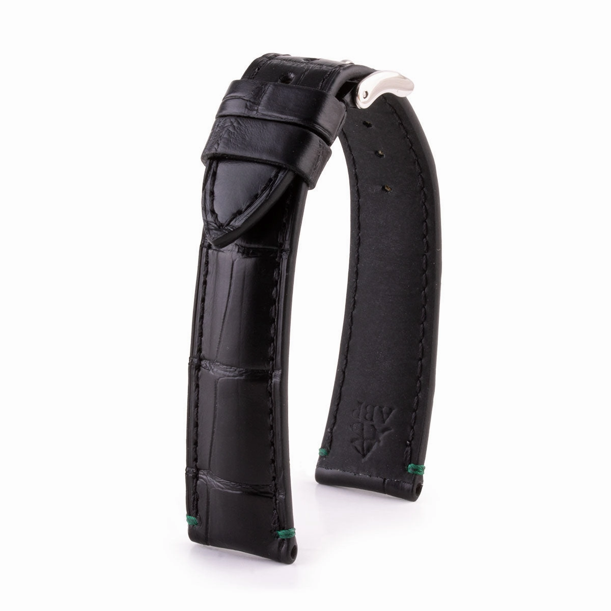 Leather watch band - Black alligator with contrasted stop points stitching (black, blue, green, red...)