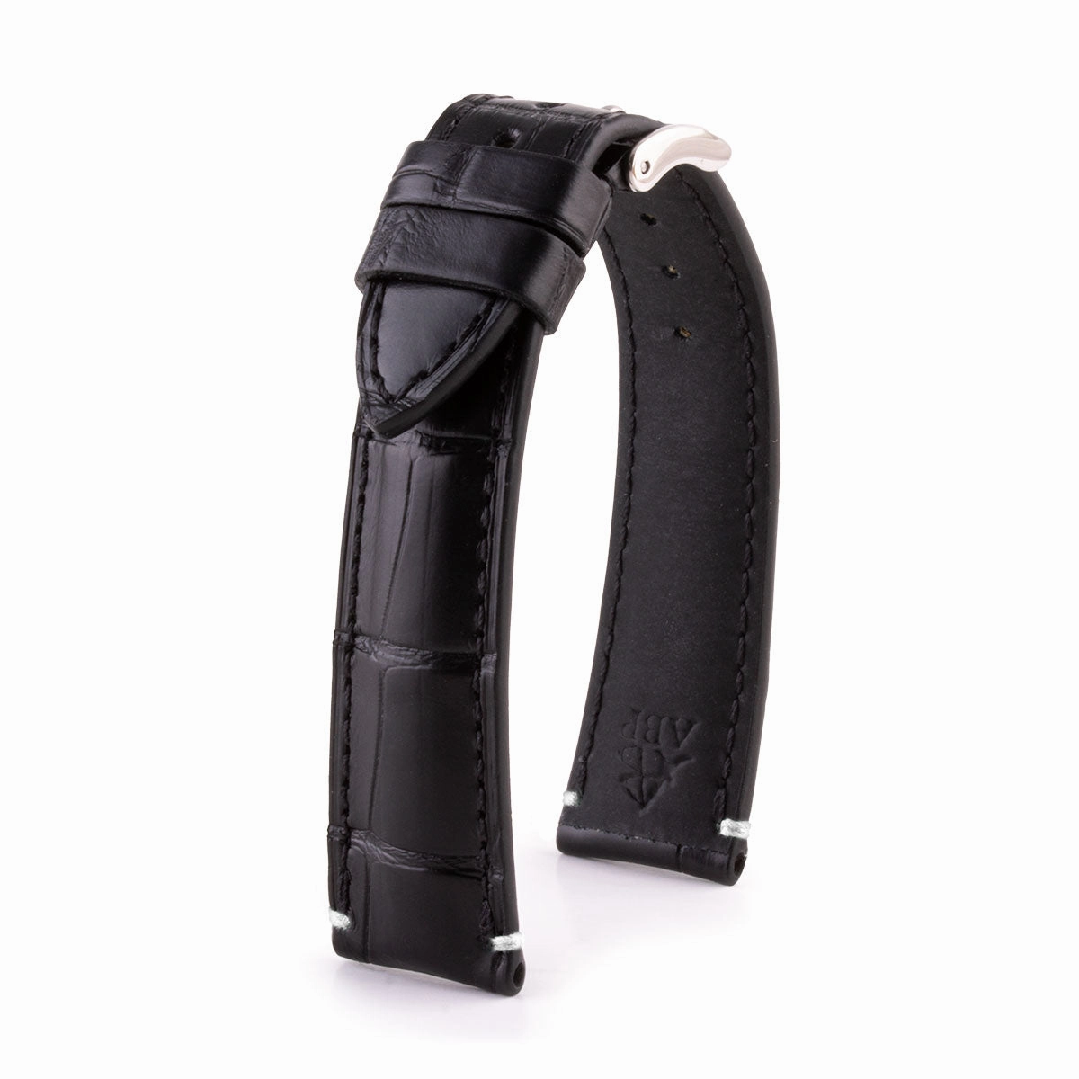 Leather watch band - Black alligator with contrasted stop points stitching (black, blue, green, red...)