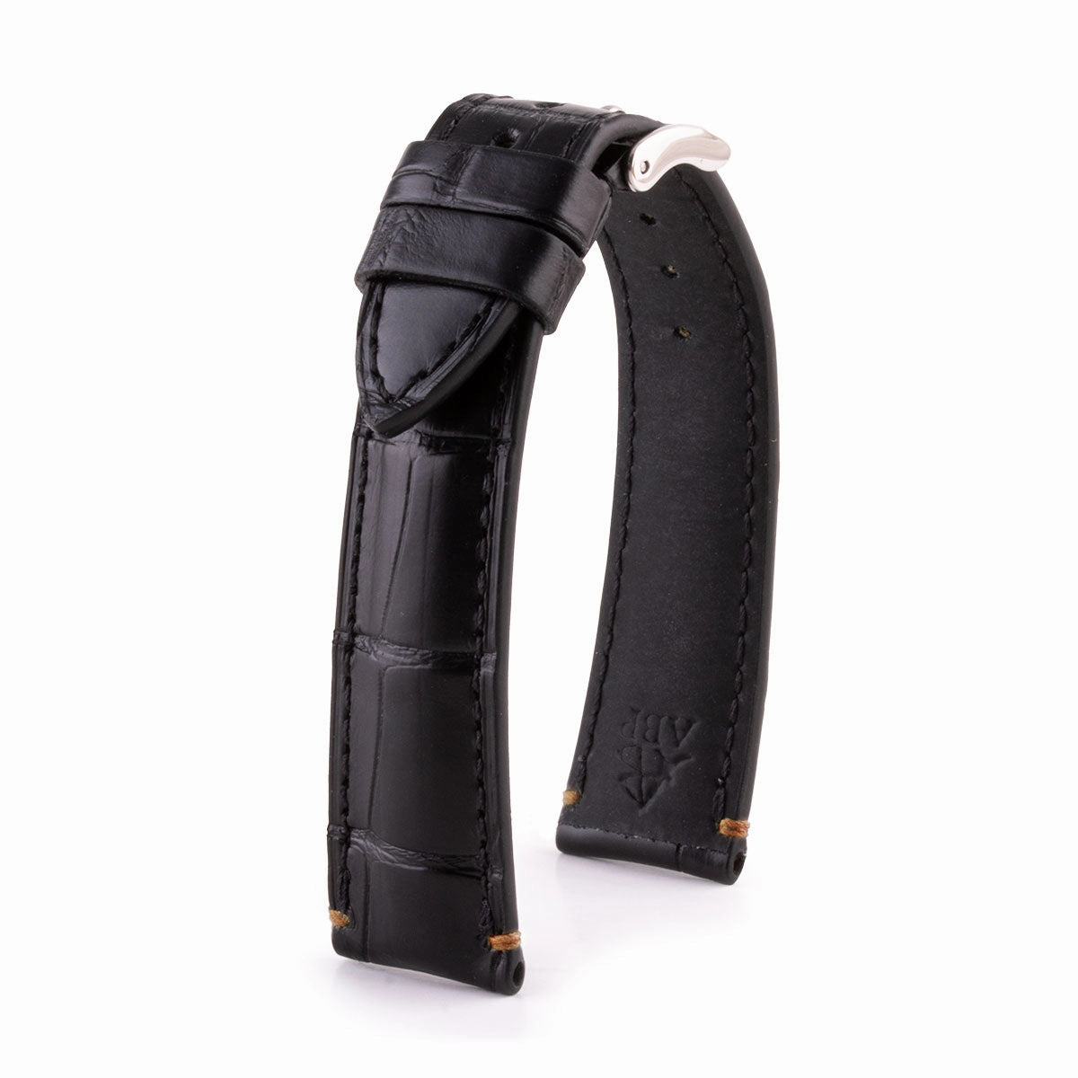 Leather watch band - Black alligator with contrasted stop points stitching (black, blue, green, red...)