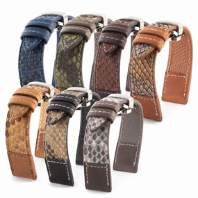 Leather watch band "Tandem" - Python / barenia calf (blue, kaki, brown...)