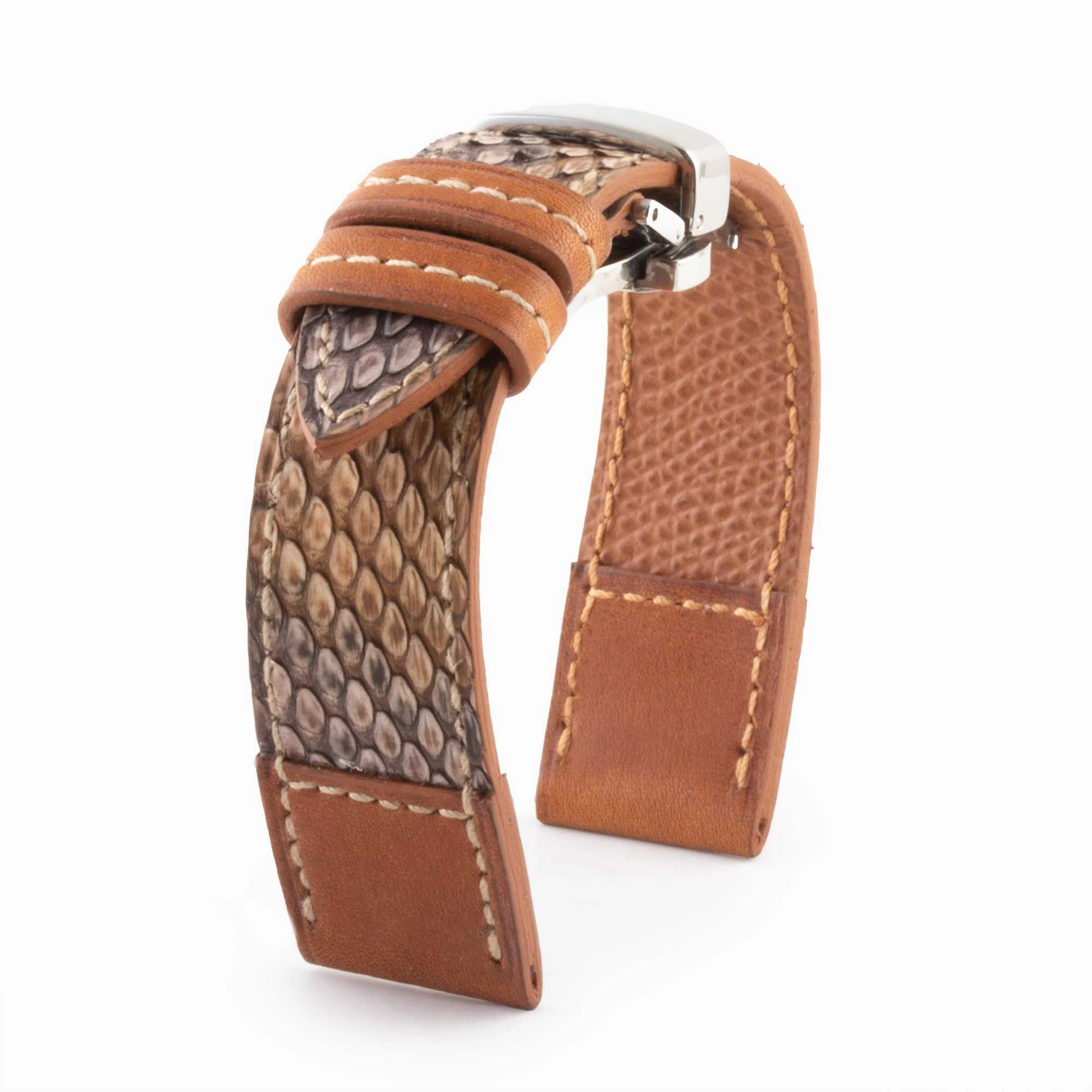 Leather watch band "Tandem" - Python / barenia calf (blue, kaki, brown...)