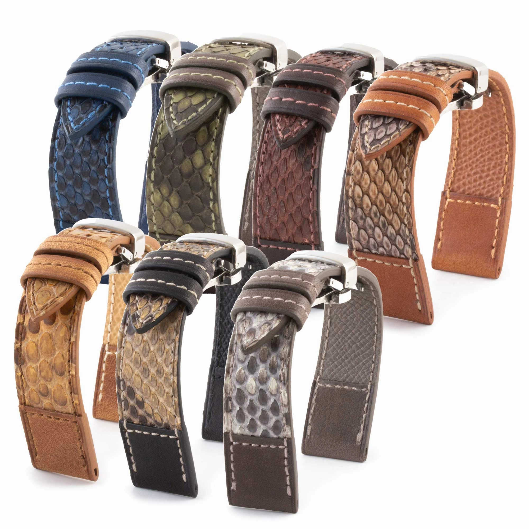 Leather watch band "Tandem" - Python / barenia calf (blue, kaki, brown...)