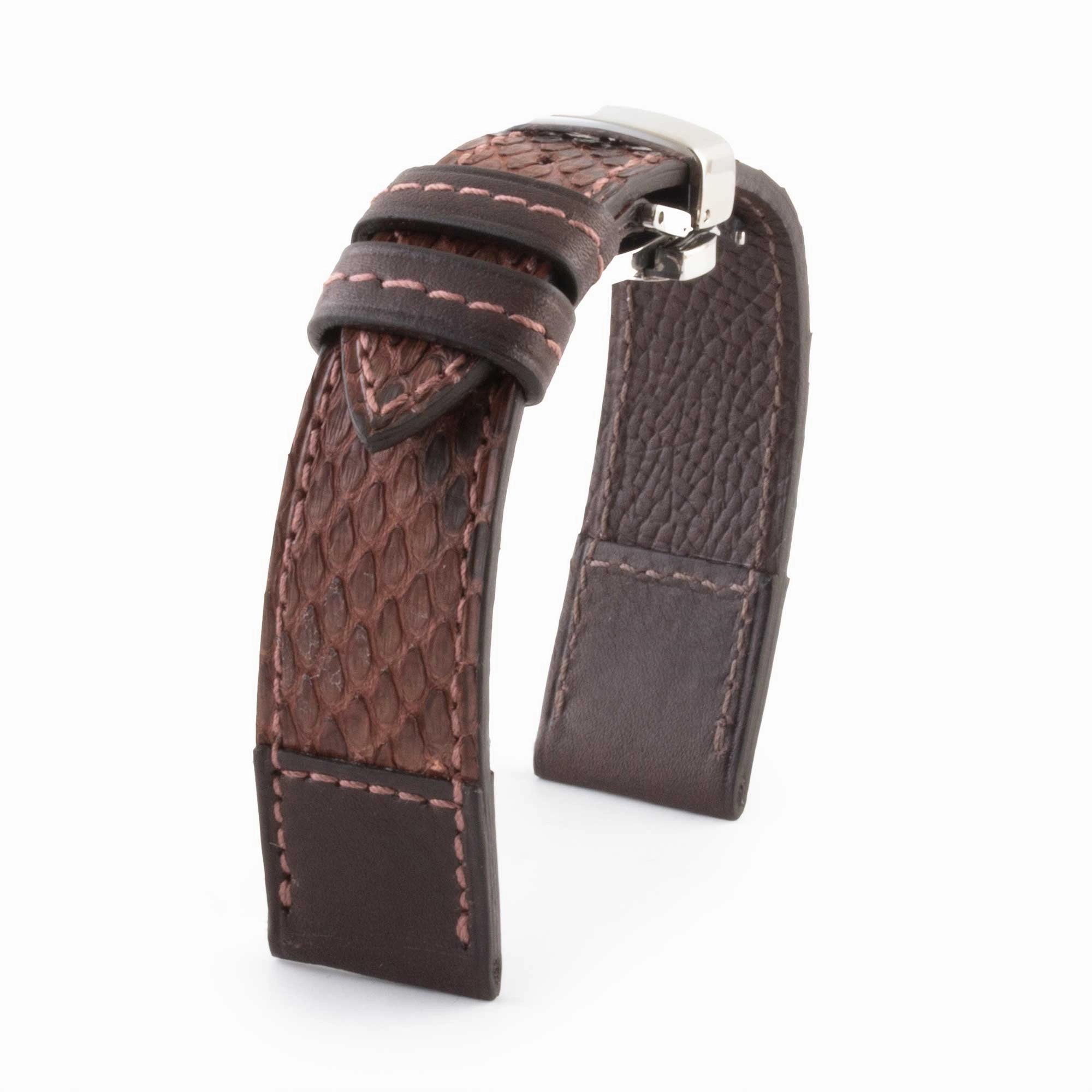 Leather watch band "Tandem" - Python / barenia calf (blue, kaki, brown...)