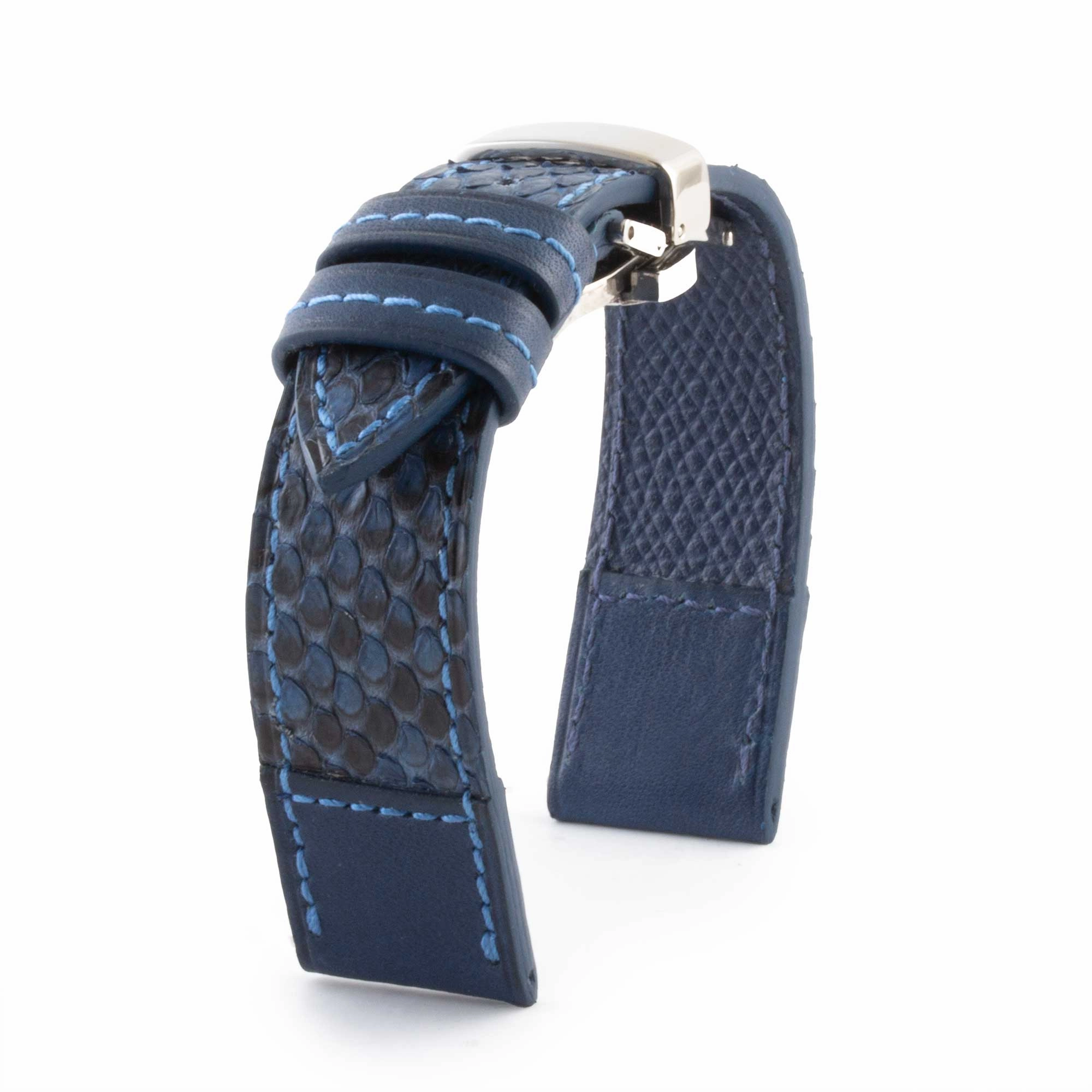 Leather watch band "Tandem" - Python / barenia calf (blue, kaki, brown...)