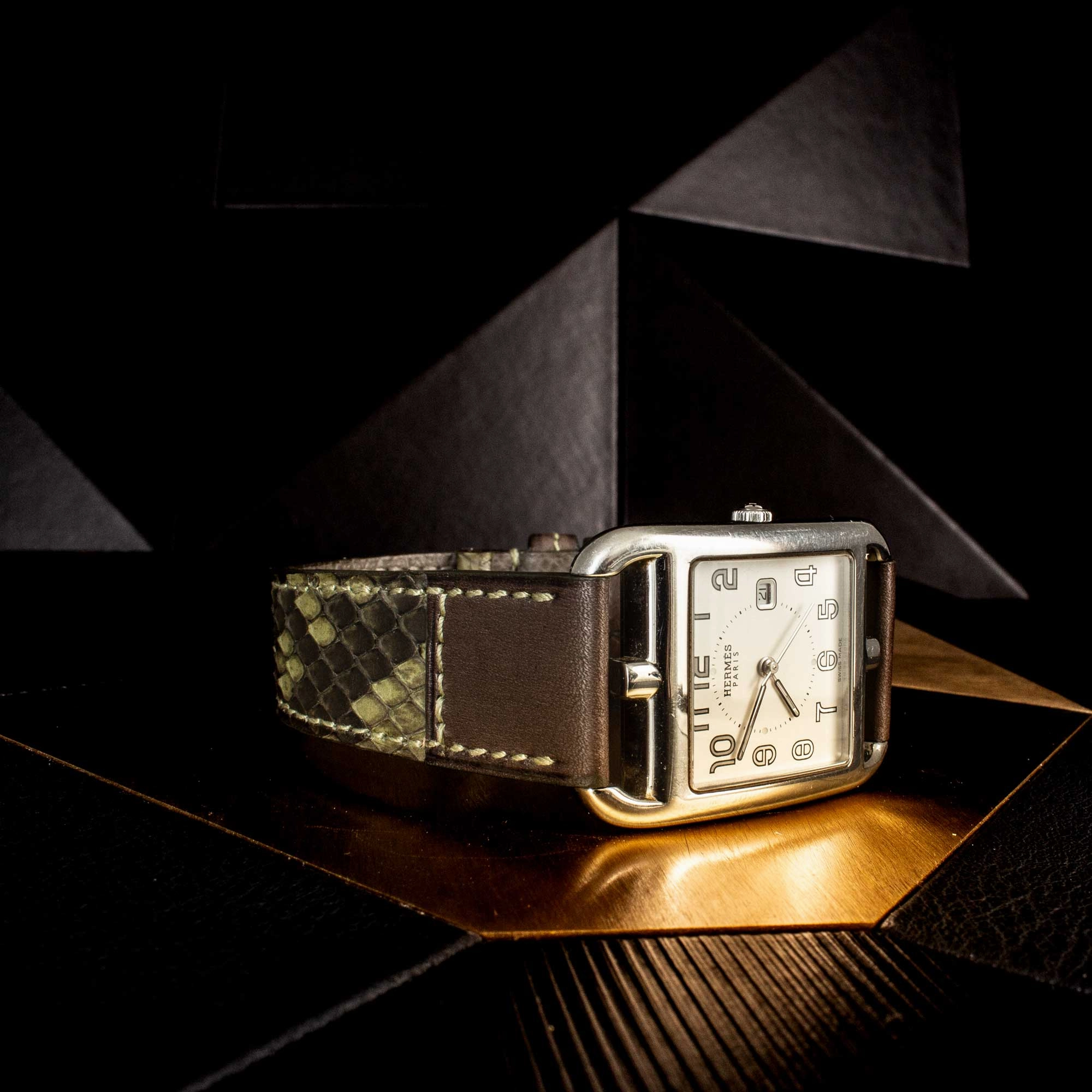 Leather watch band "Tandem" - Python / barenia calf (blue, kaki, brown...)