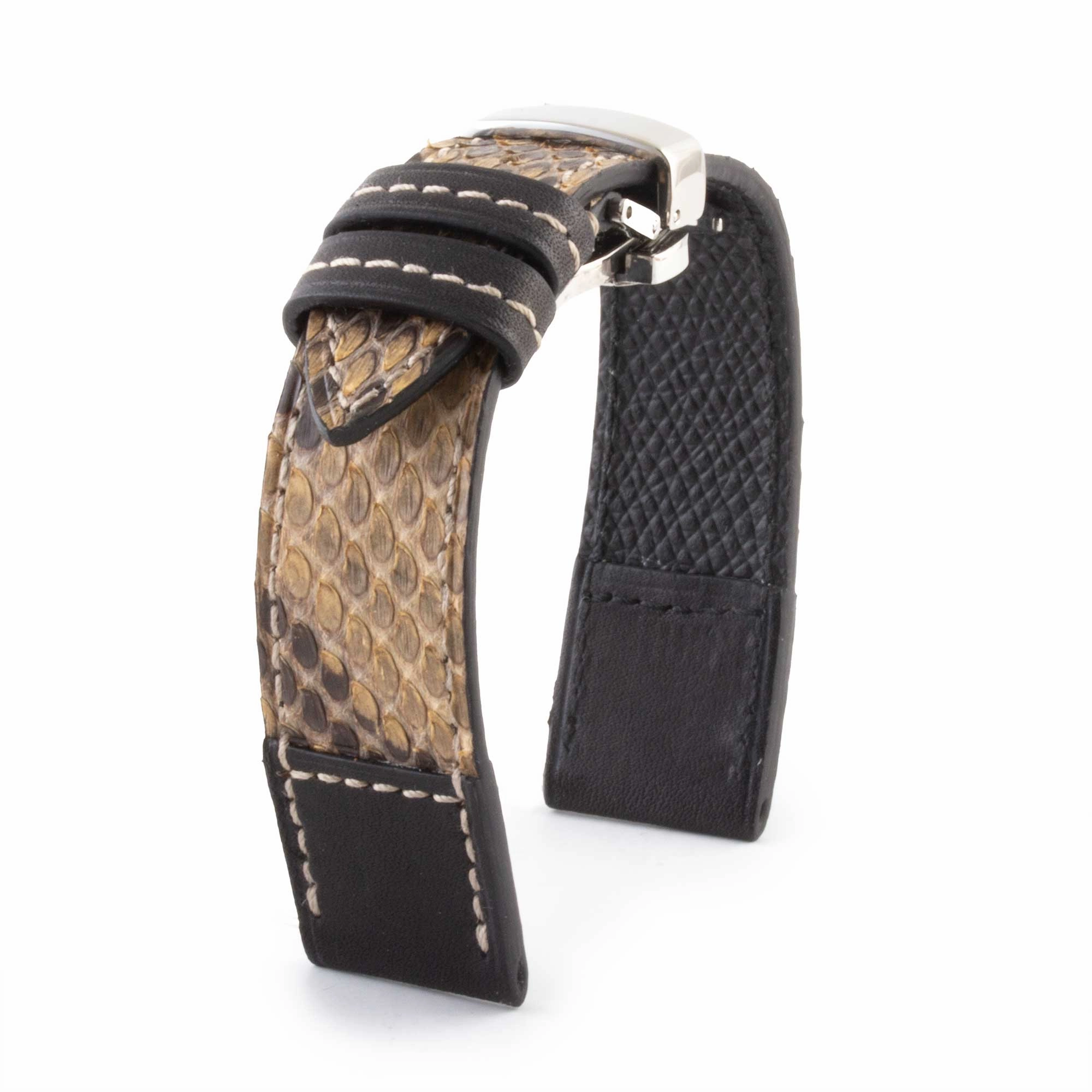 Leather watch band "Tandem" - Python / barenia calf (blue, kaki, brown...)