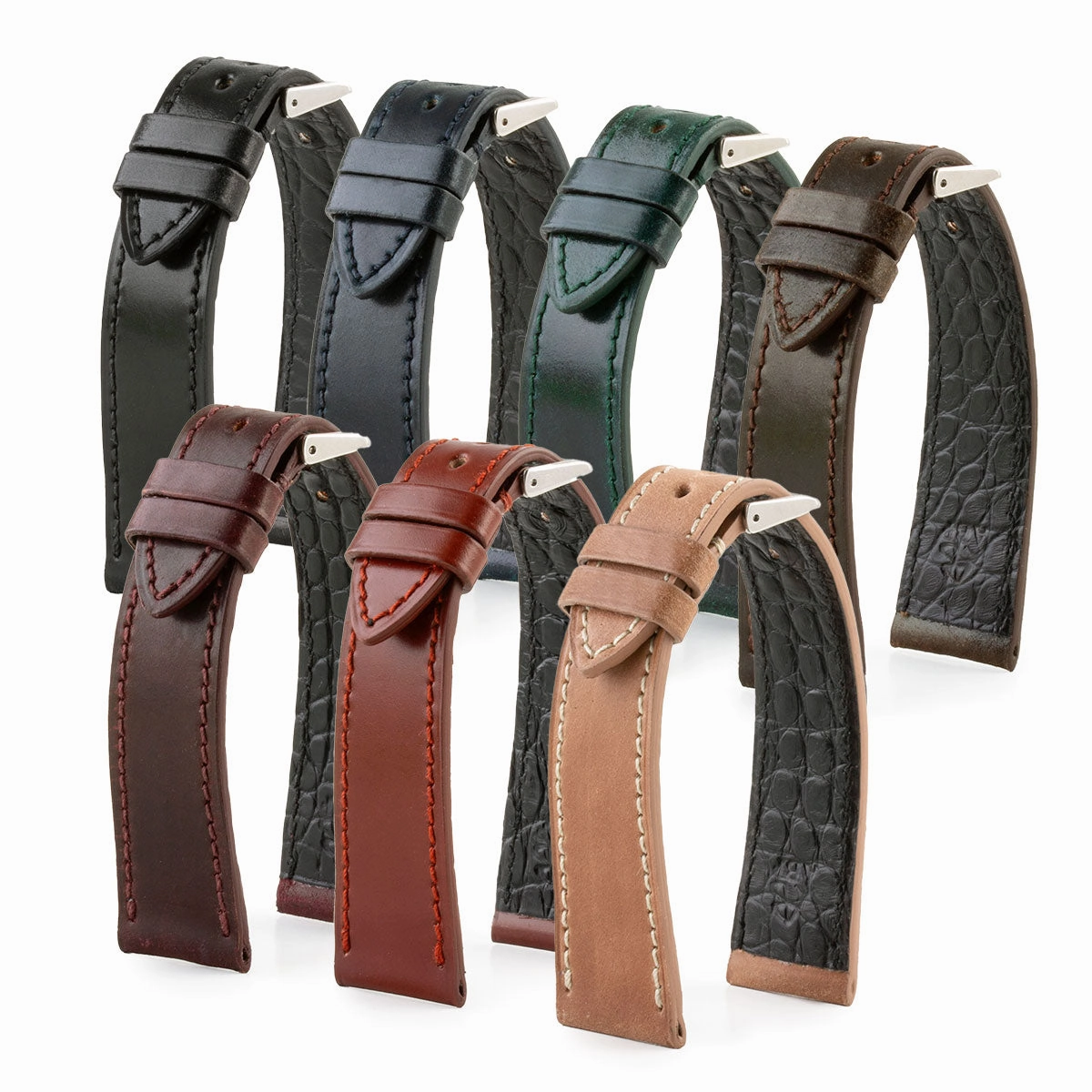Leather watch strap - Cordovan (black, blue, green, brown, burgundy)