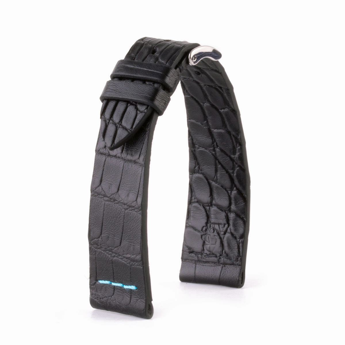 Leather watch strap - Sustainable alligator with contrasted stitching (black, blue, green, red...)