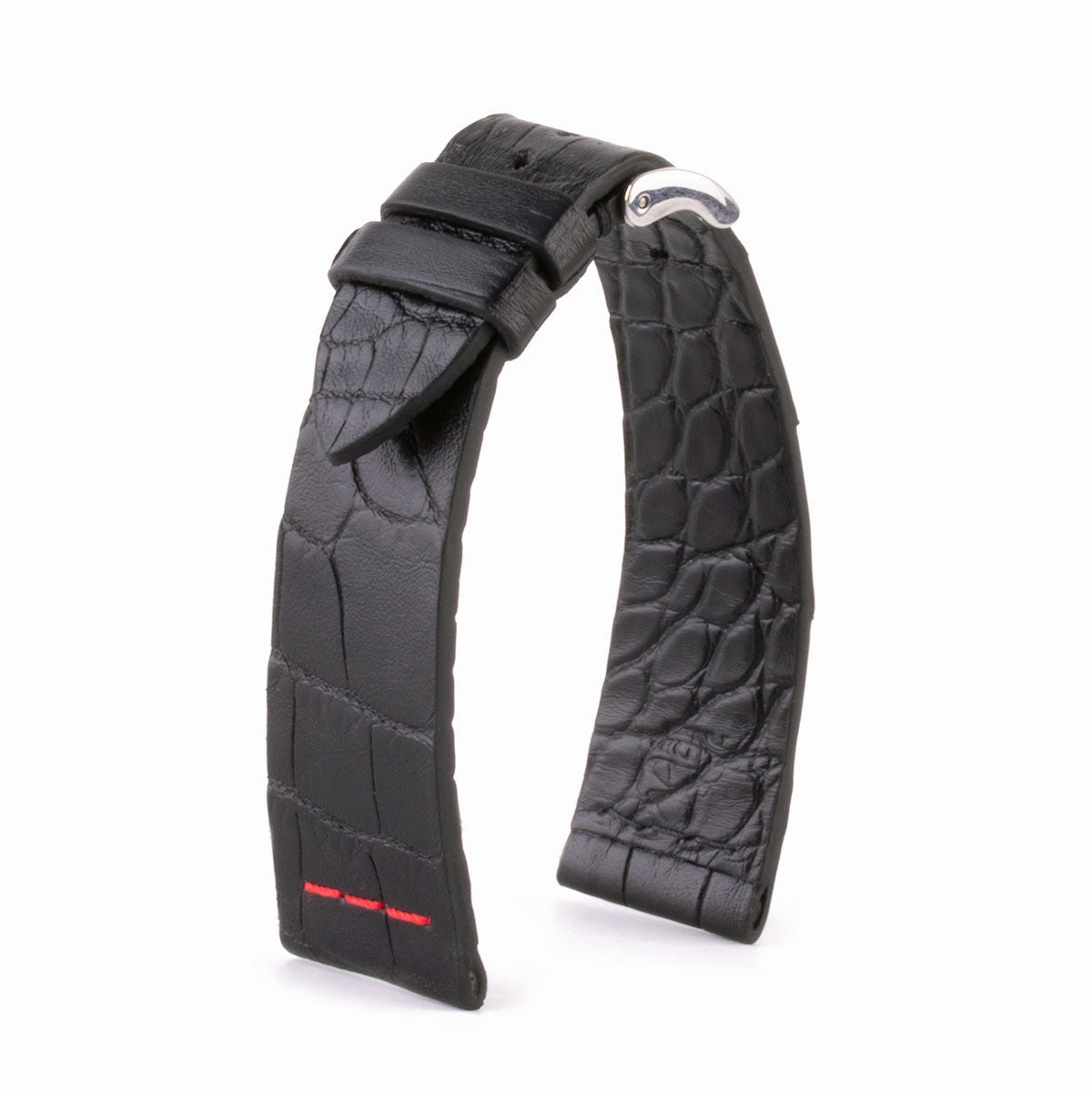 Leather watch strap - Sustainable alligator with contrasted stitching (black, blue, green, red...)