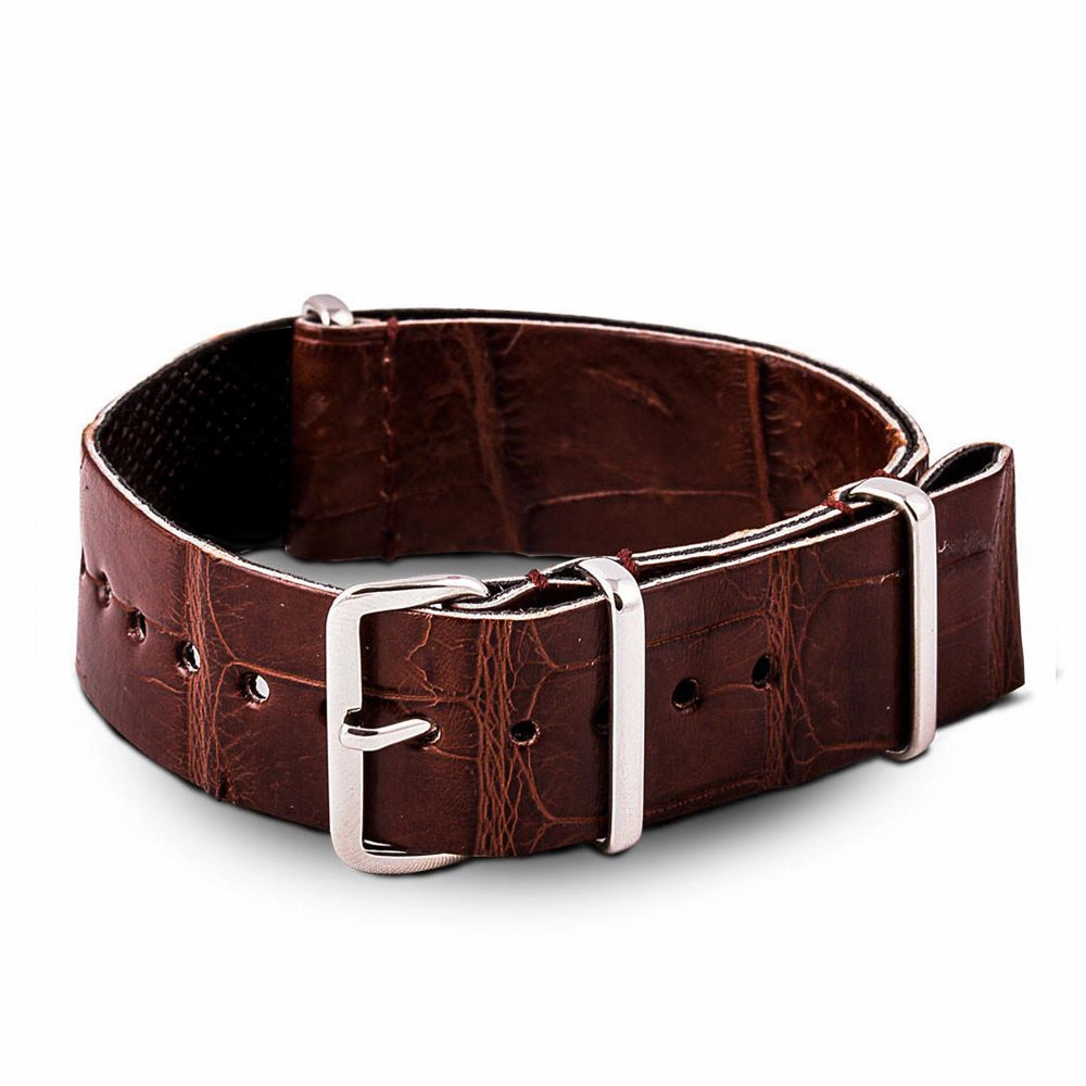 Leather Wild nato strap - Wild alligator / crocodile (black, brown, grey, blue, red, orange, green, orange, pink...)