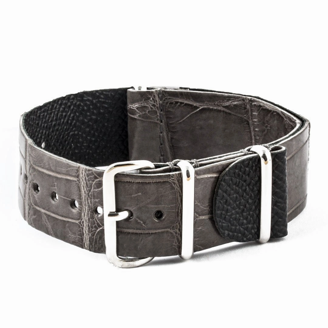 Leather Wild nato strap - Wild alligator / crocodile (black, brown, grey, blue, red, orange, green, orange, pink...)