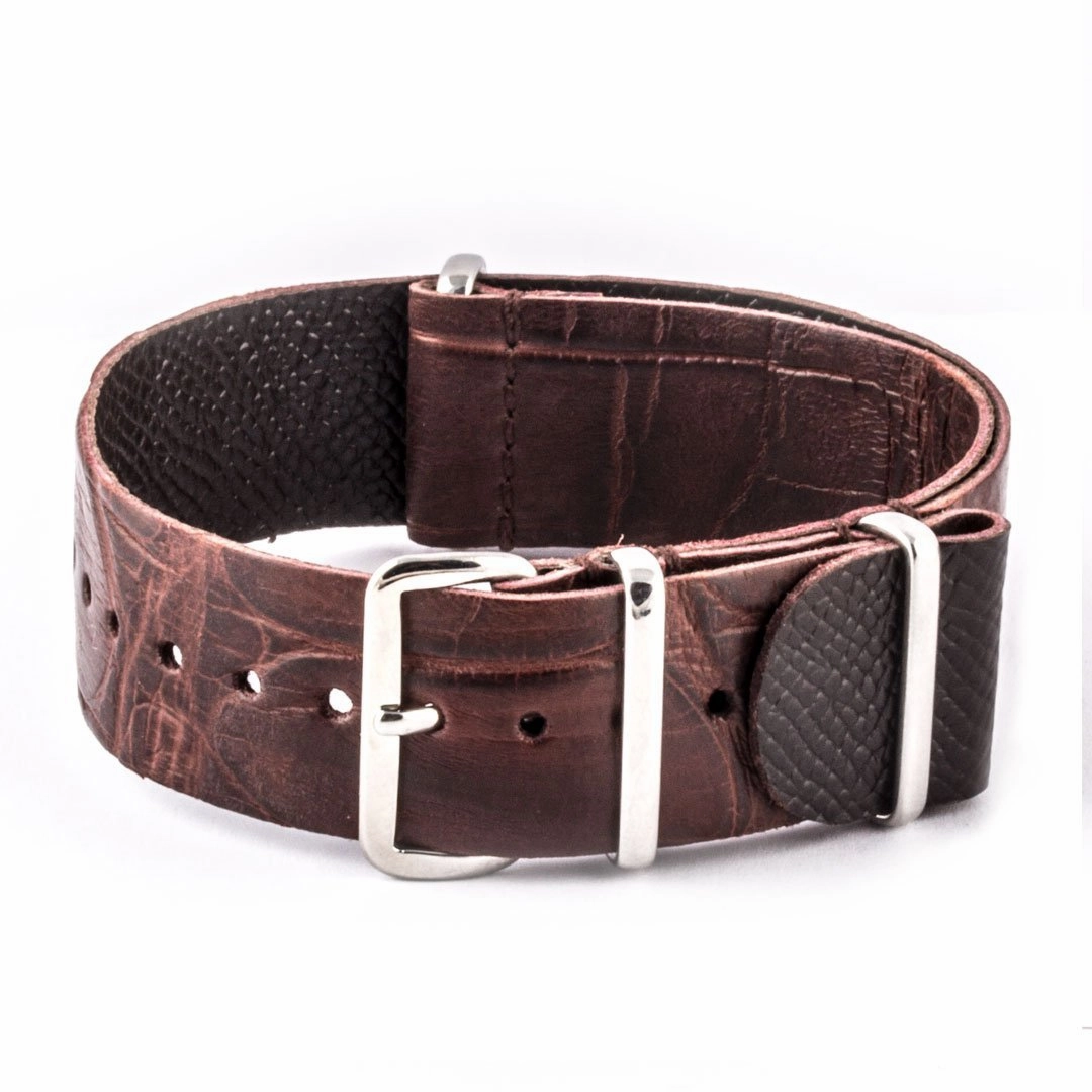 Leather Wild nato strap - Wild alligator / crocodile (black, brown, grey, blue, red, orange, green, orange, pink...)