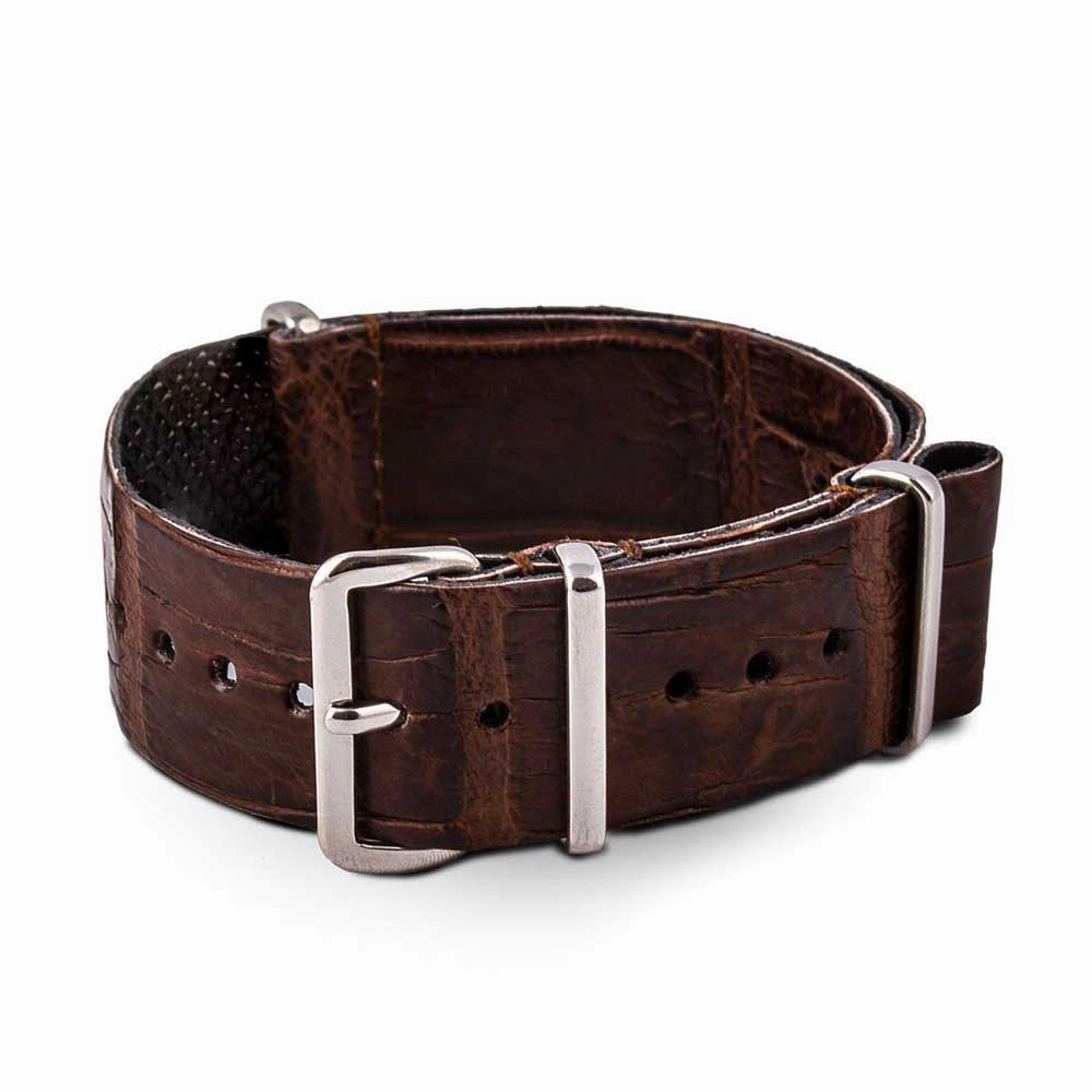 Leather Wild nato strap - Wild alligator / crocodile (black, brown, grey, blue, red, orange, green, orange, pink...)
