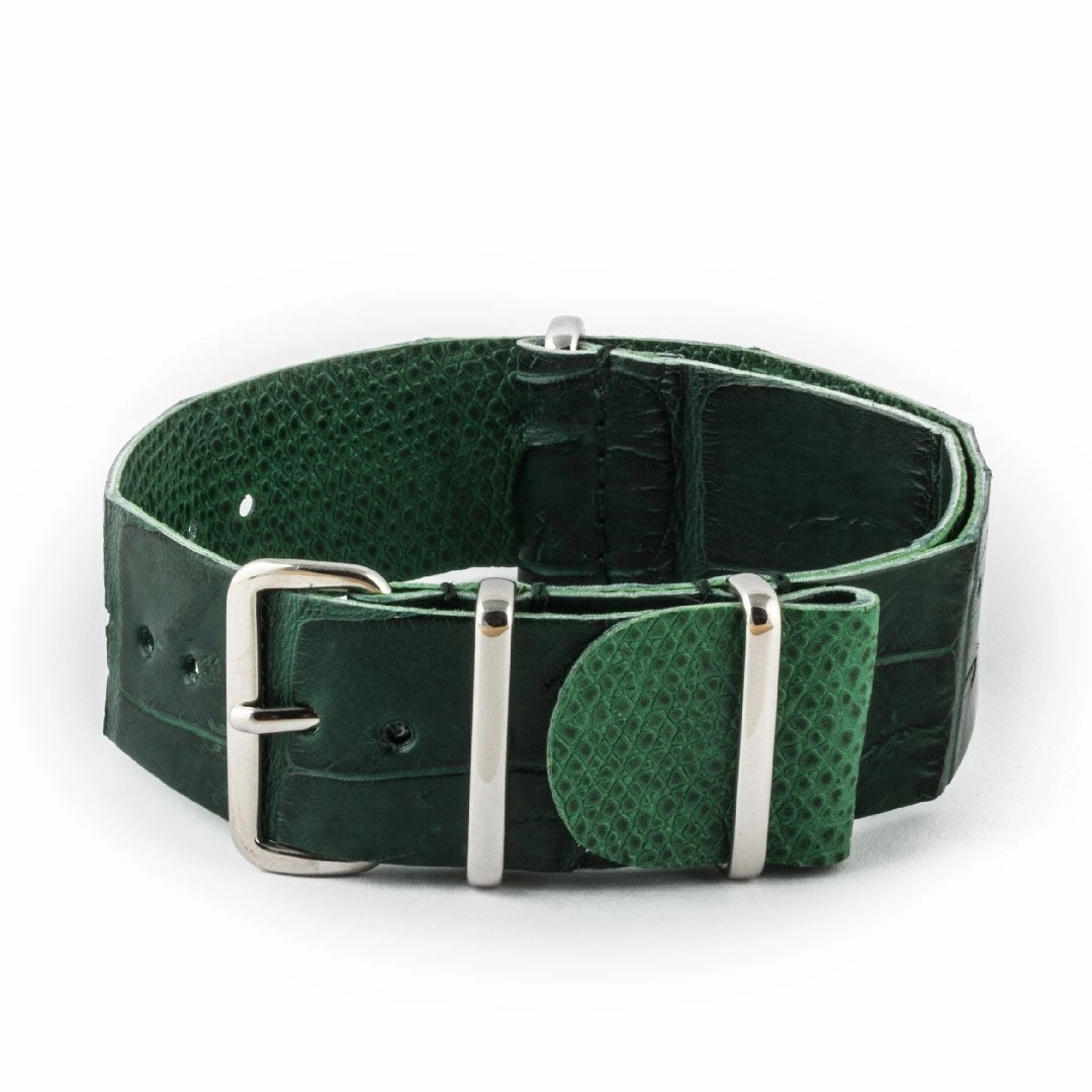 Leather Wild nato strap - Wild alligator / crocodile (black, brown, grey, blue, red, orange, green, orange, pink...)