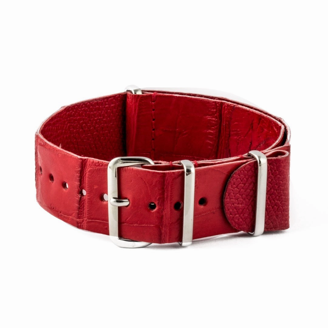 Leather Wild nato strap - Wild alligator / crocodile (black, brown, grey, blue, red, orange, green, orange, pink...)