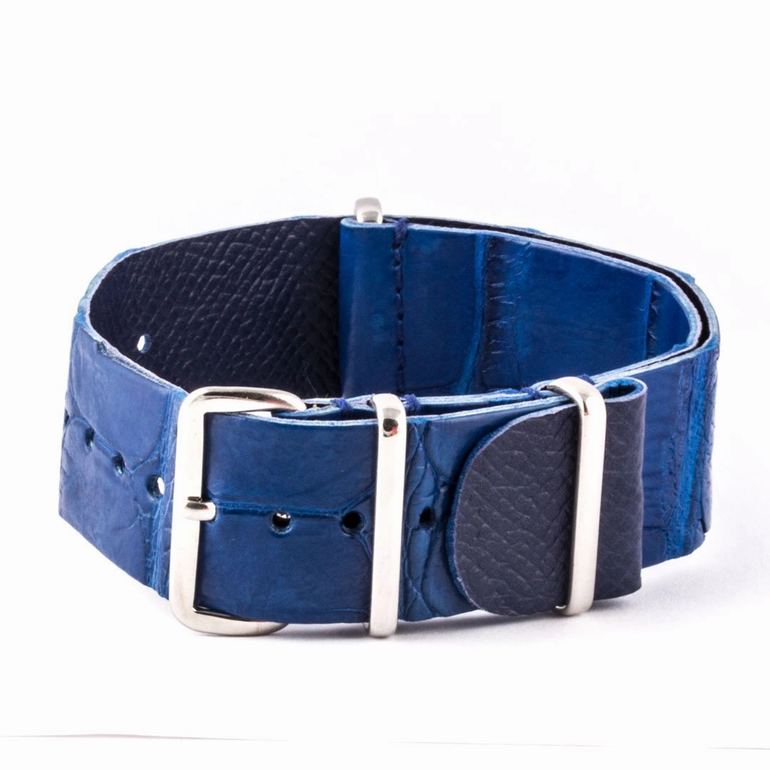 Leather Wild nato strap - Wild alligator / crocodile (black, brown, grey, blue, red, orange, green, orange, pink...)