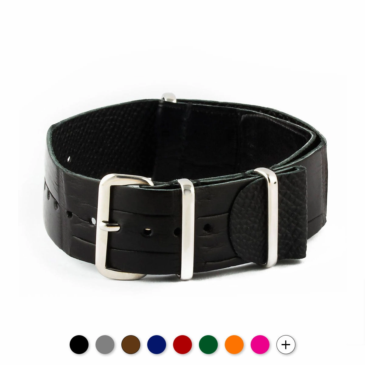 Leather Wild nato strap - Wild alligator / crocodile (black, brown, grey, blue, red, orange, green, orange, pink...)