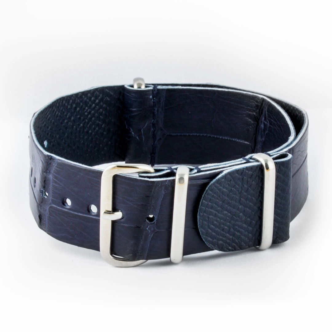 Leather Wild nato strap - Wild alligator / crocodile (black, brown, grey, blue, red, orange, green, orange, pink...)