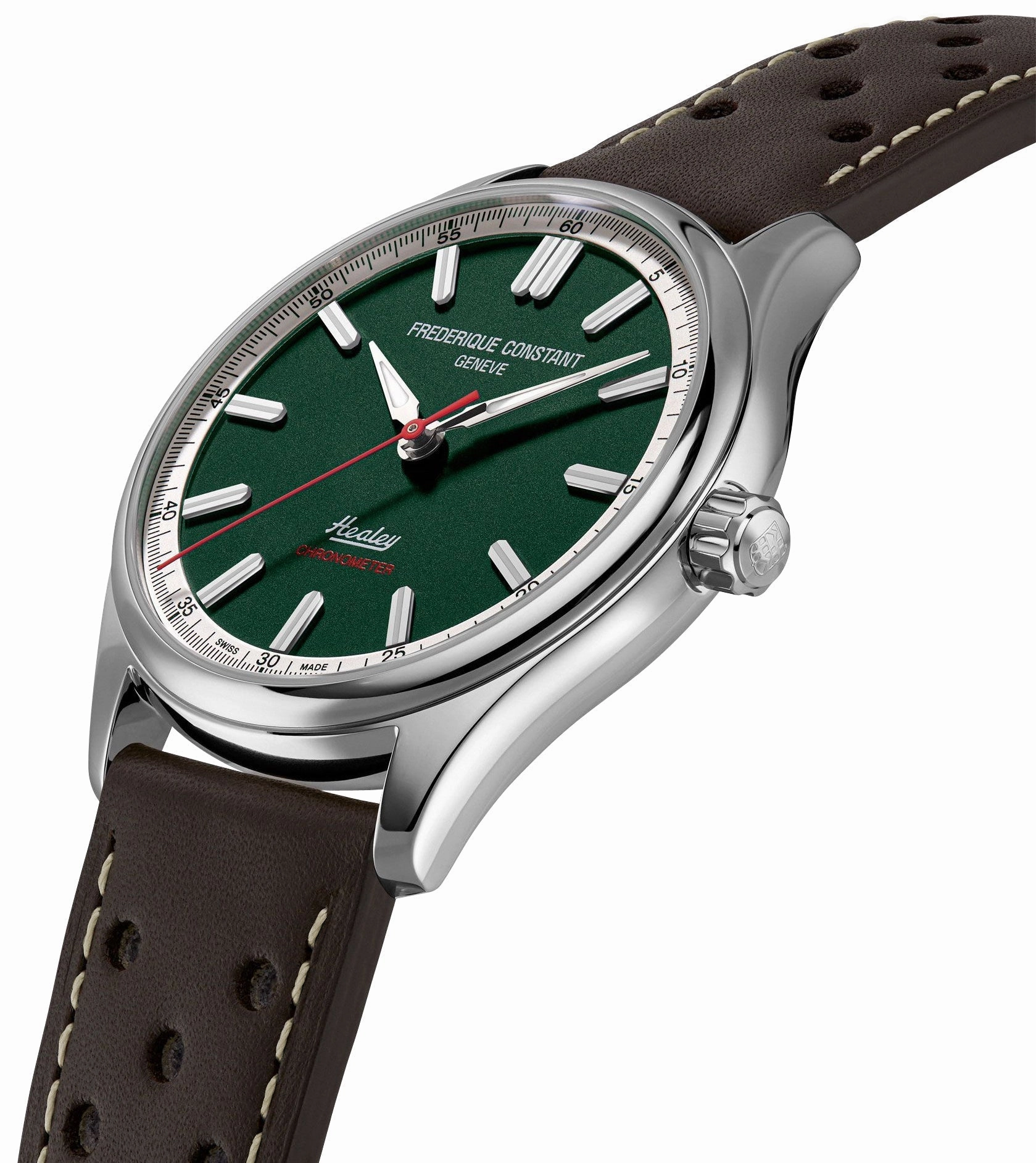 Limited Edition Frederique Constant Classics Vintage Rally Healey COSC Automatic Stainless Steel Green Dial Brown Leather Strap Mens Watch FC-301HGRS5B6