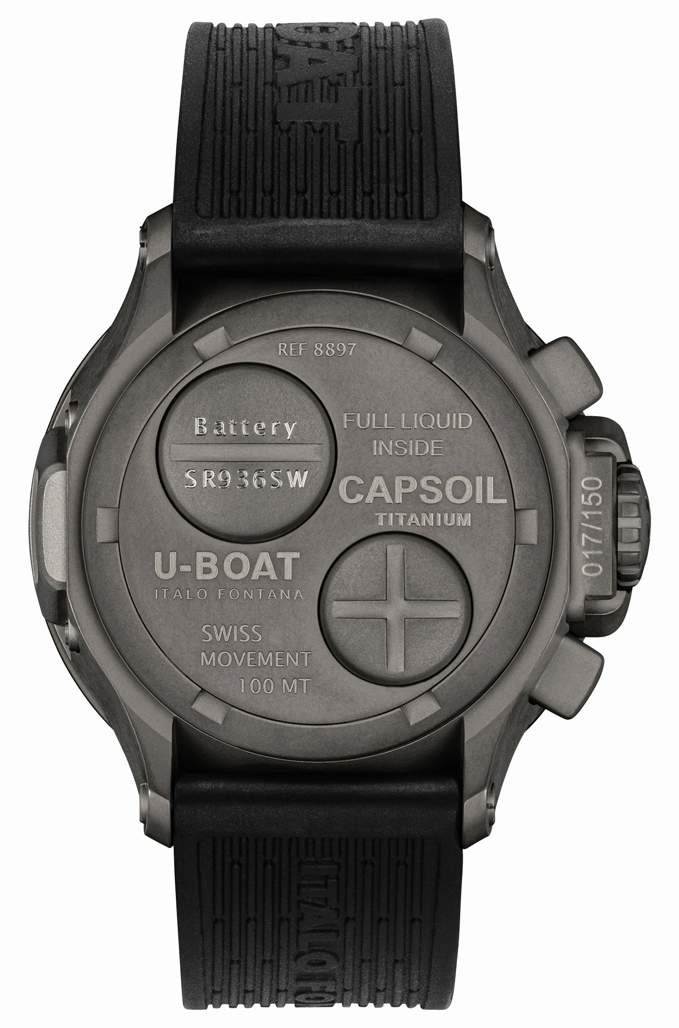 Limited Edition U-Boat Capsoil Titanio Chronograph Titanium Black Dial Black Rubber Strap Swiss Electro-mechanical Mens Watch 8897